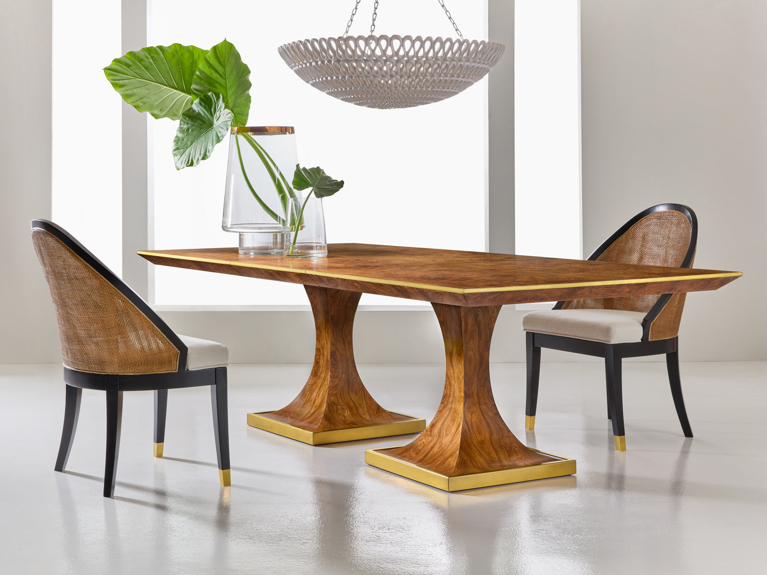 Modern History Burl Oak Double Pedestal Dining Table MH1198F01