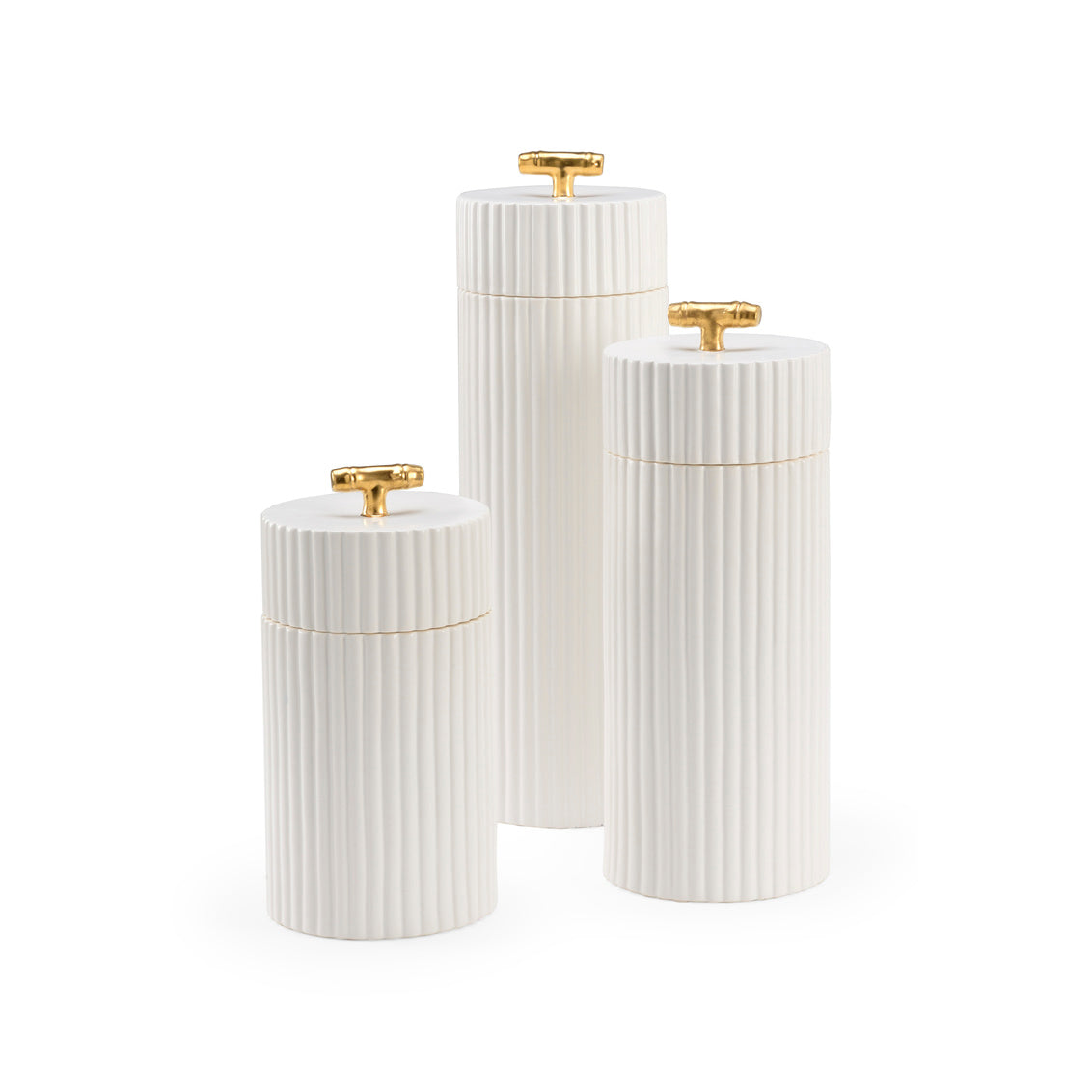 White Bamboo Canisters (S3) in 21.5 / Ceramic/Porcelain - Chelsea House