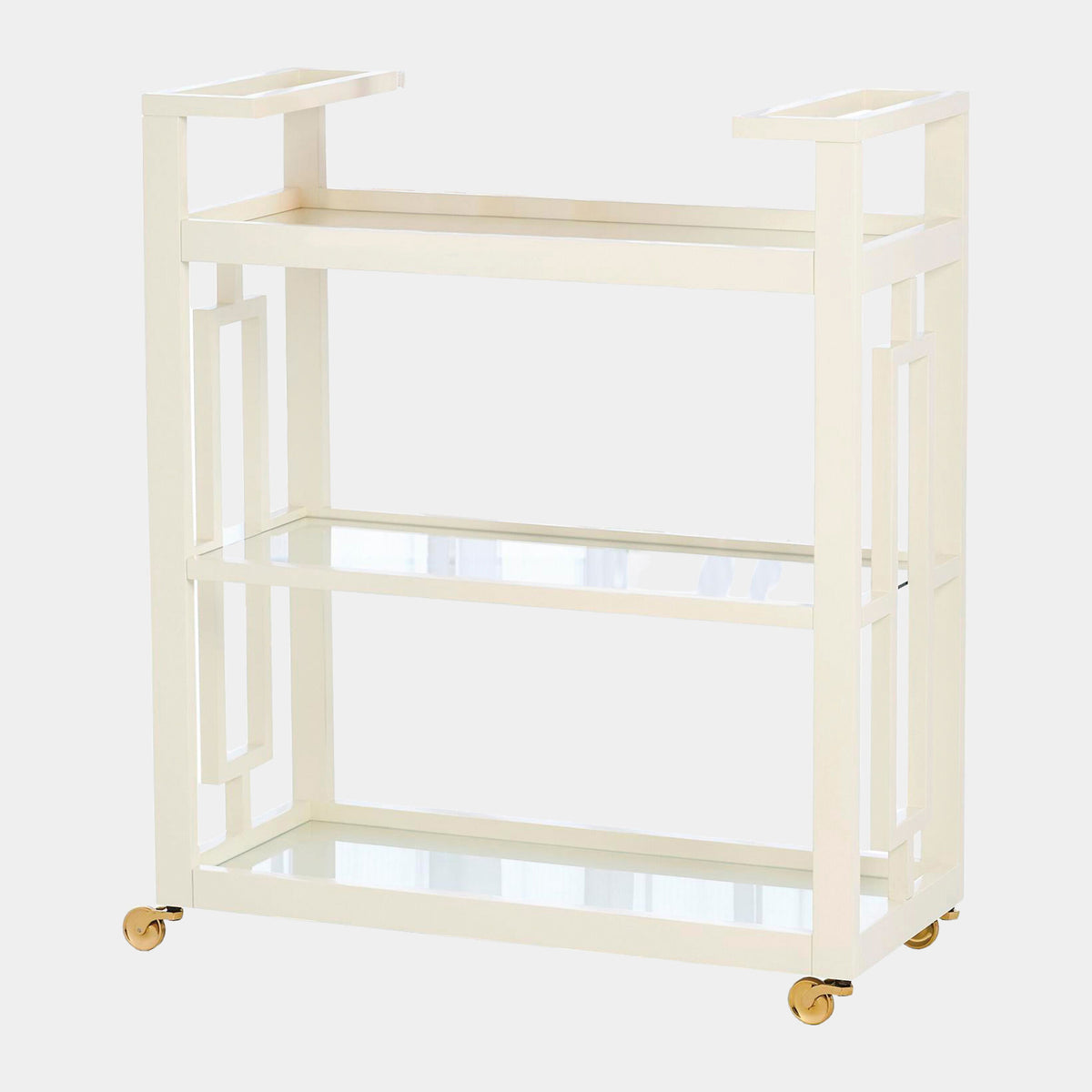 Grid Block Bar Cart-White w/Brass Casters