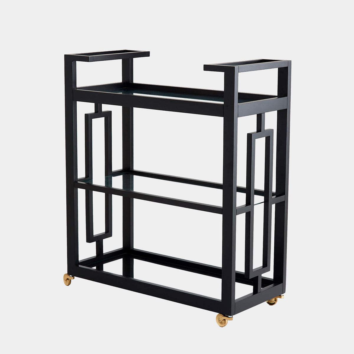 Grid Block Bar Cart-Black w/Brass Casters