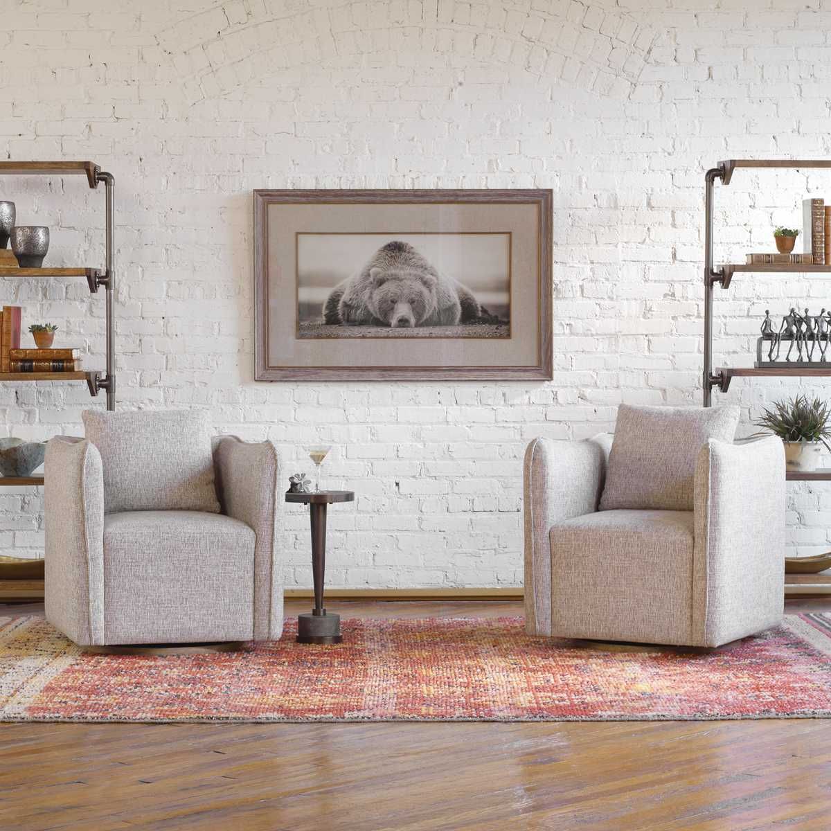Corben Swivel Chair, Stone – Furniture by Uttermost | Sutter & Vale