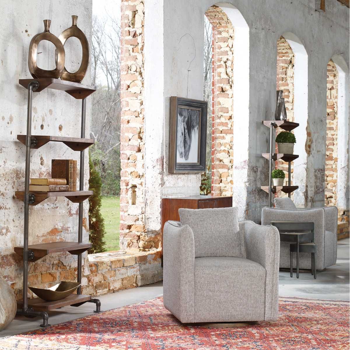 Corben Swivel Chair, Stone – Furniture by Uttermost | Sutter & Vale