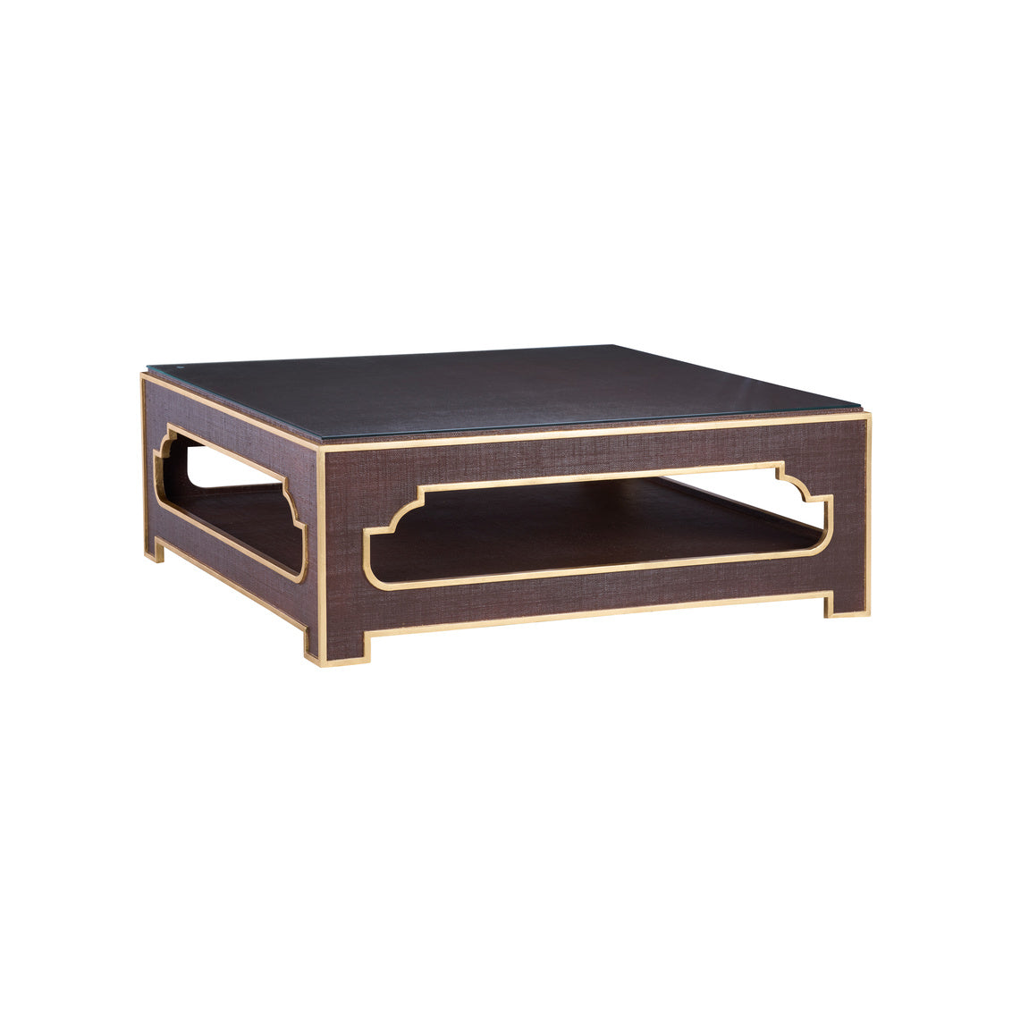 Yangon Coffee Table - Chocolate in Brown/Gold Leaf/Clear / Raffia - Chelsea House