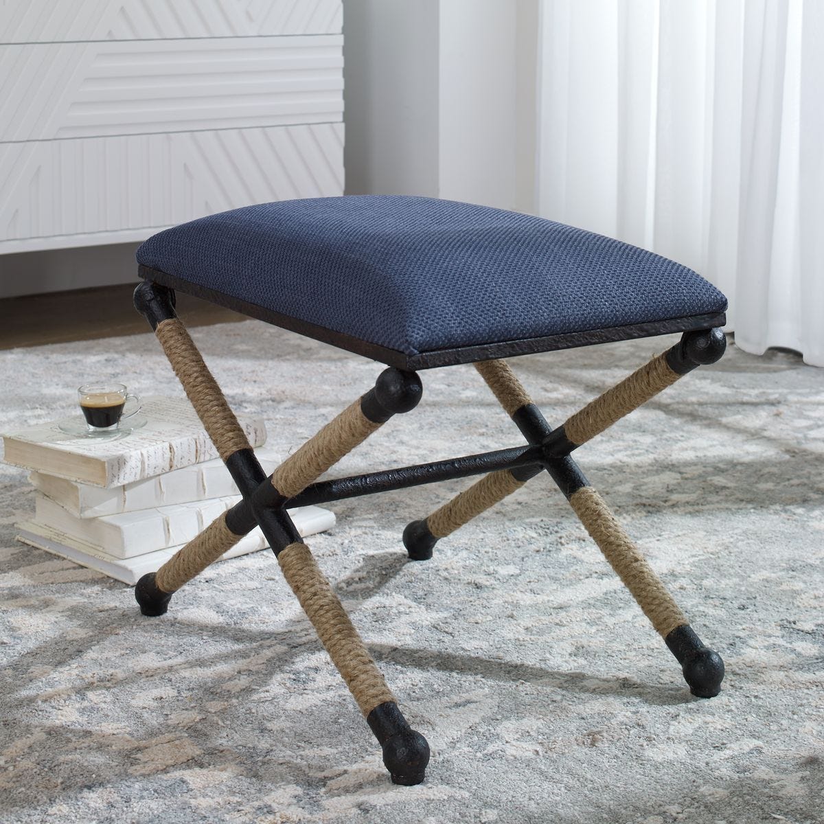 Firth Small Bench, Navy – Furniture by Uttermost | Sutter & Vale