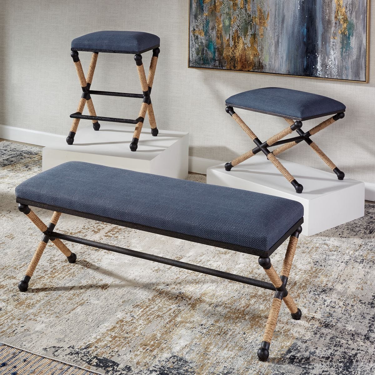 Firth Small Bench, Navy – Furniture by Uttermost | Sutter & Vale