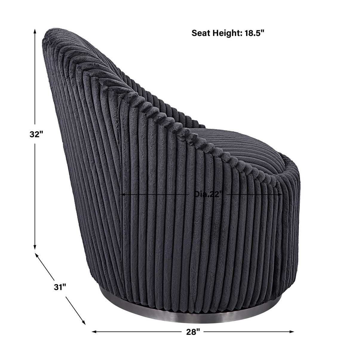 Crue Swivel Chair, Gunmetal – Furniture by Uttermost | Sutter & Vale