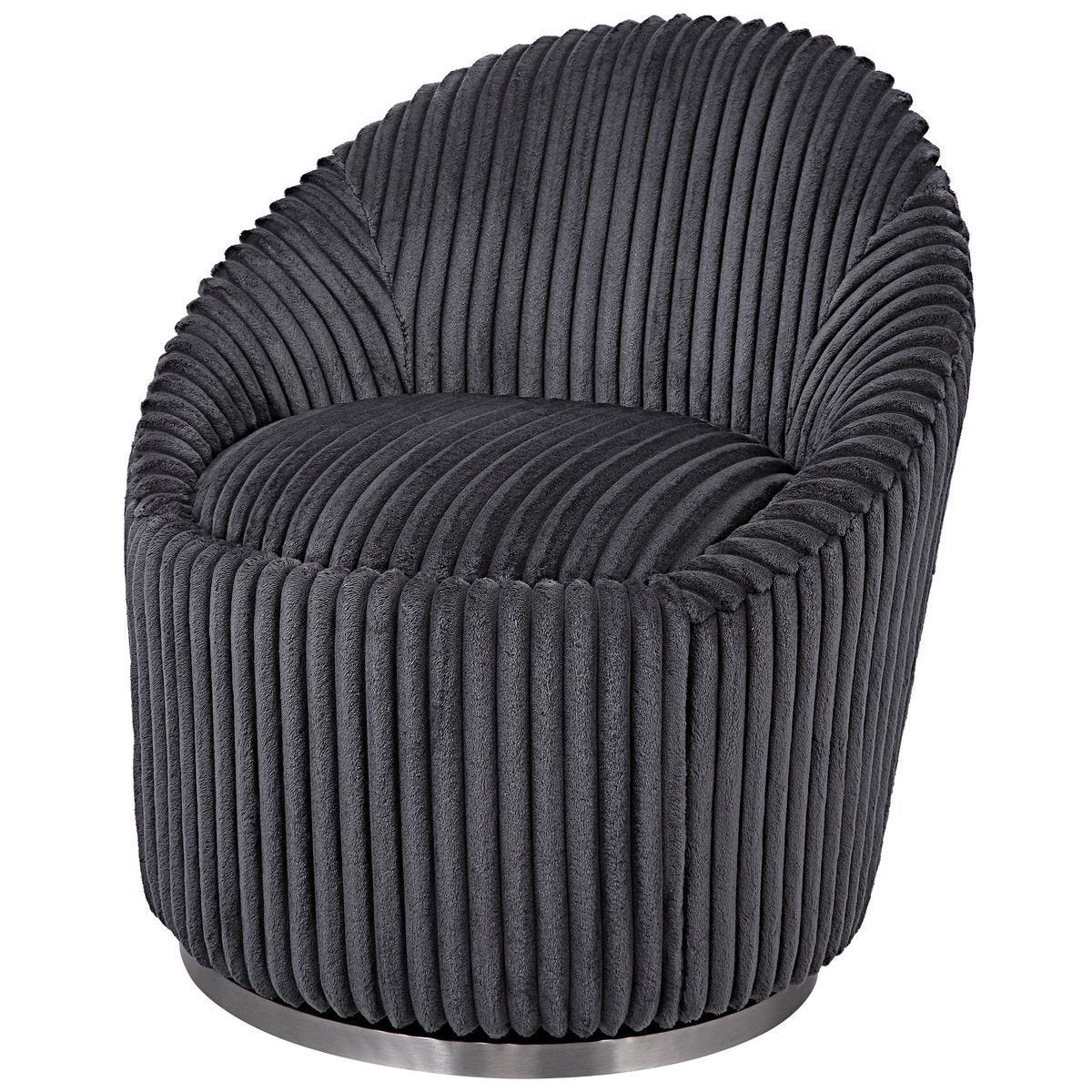 Crue Swivel Chair, Gunmetal – Furniture by Uttermost | Sutter & Vale