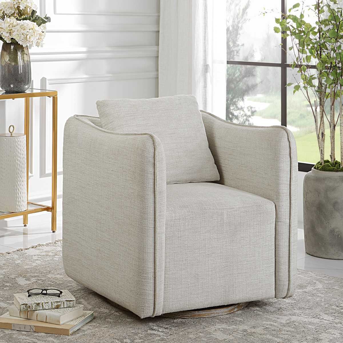 Corben Swivel Chair, White – Furniture by Uttermost | Sutter & Vale