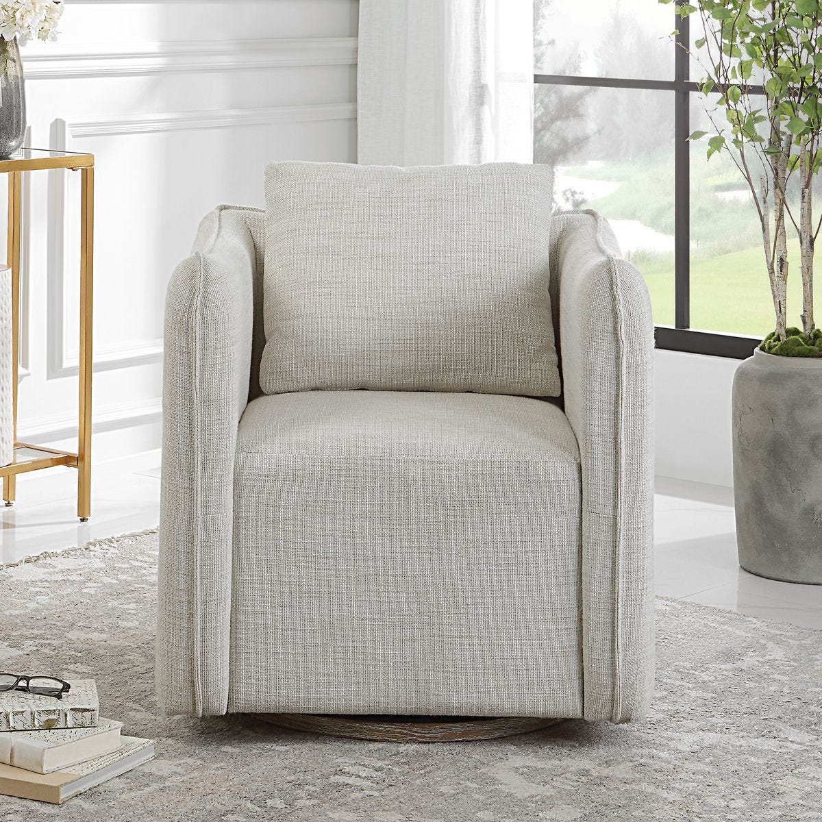 Corben Swivel Chair, White – Furniture by Uttermost | Sutter & Vale