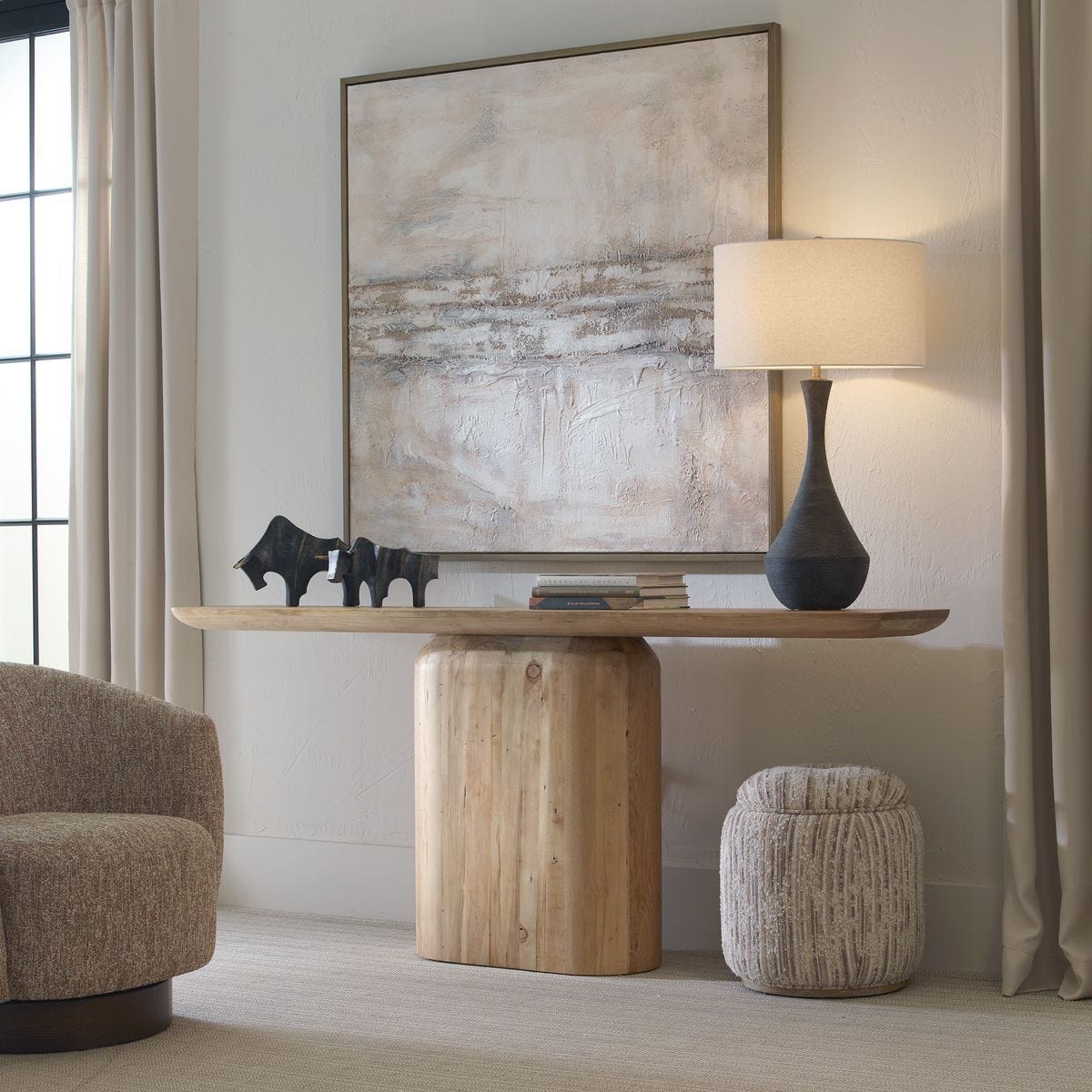 Dialogue Ottoman, Tan – Furniture by Uttermost | Sutter & Vale
