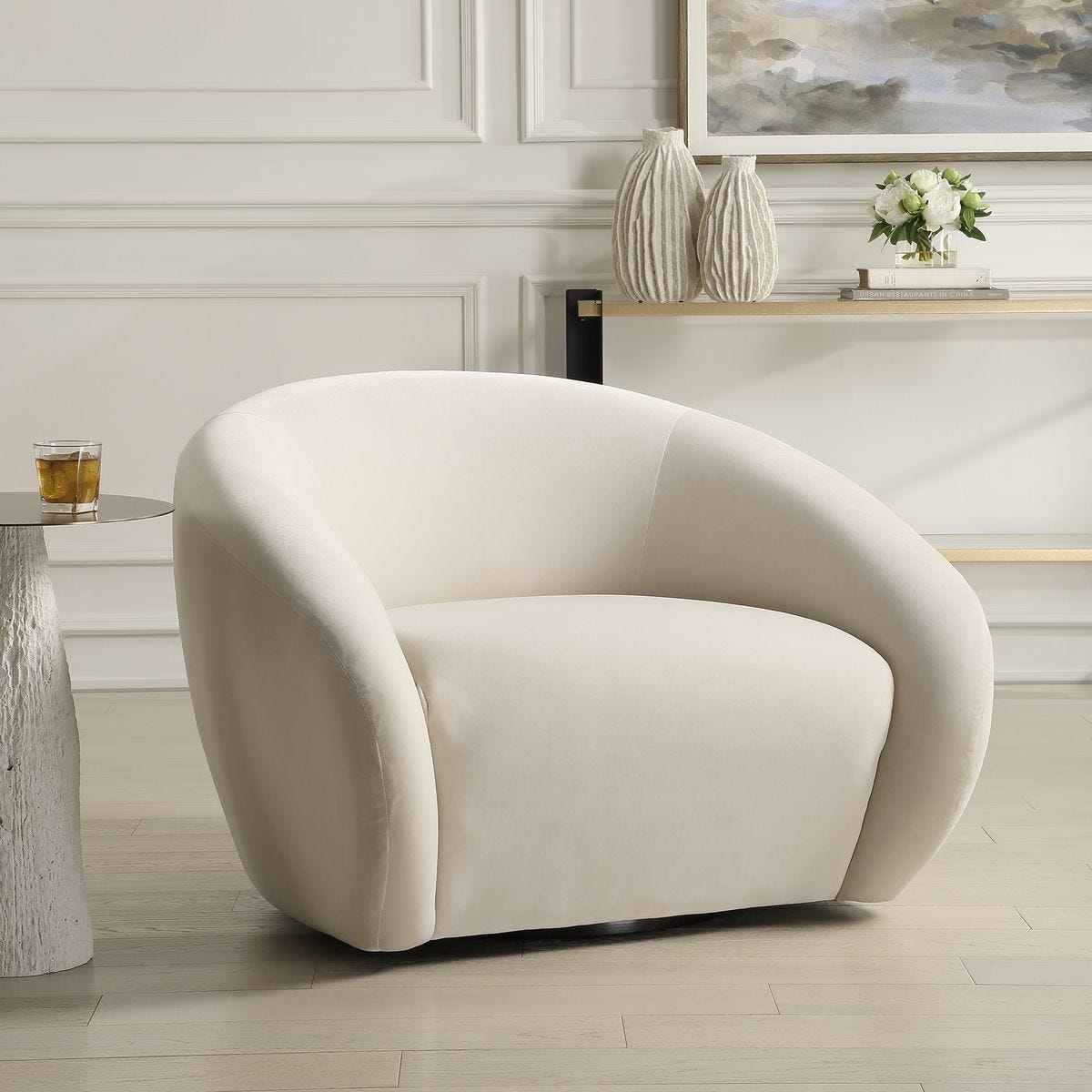 DeSoto Swivel Chair, Cream – Furniture by Uttermost | Sutter & Vale
