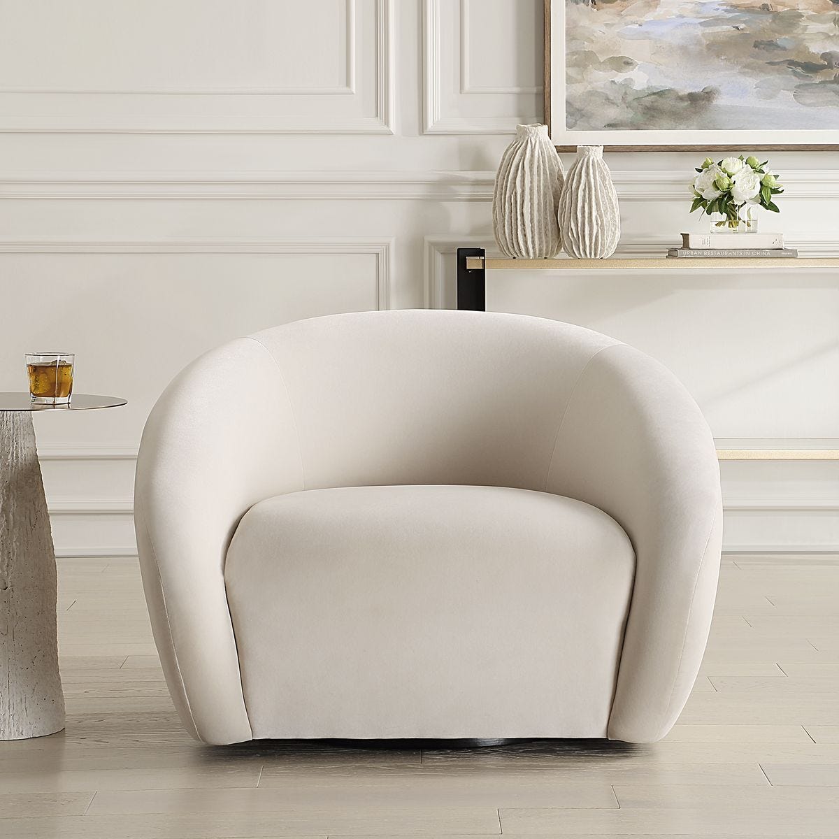 DeSoto Swivel Chair, Cream – Furniture by Uttermost | Sutter & Vale
