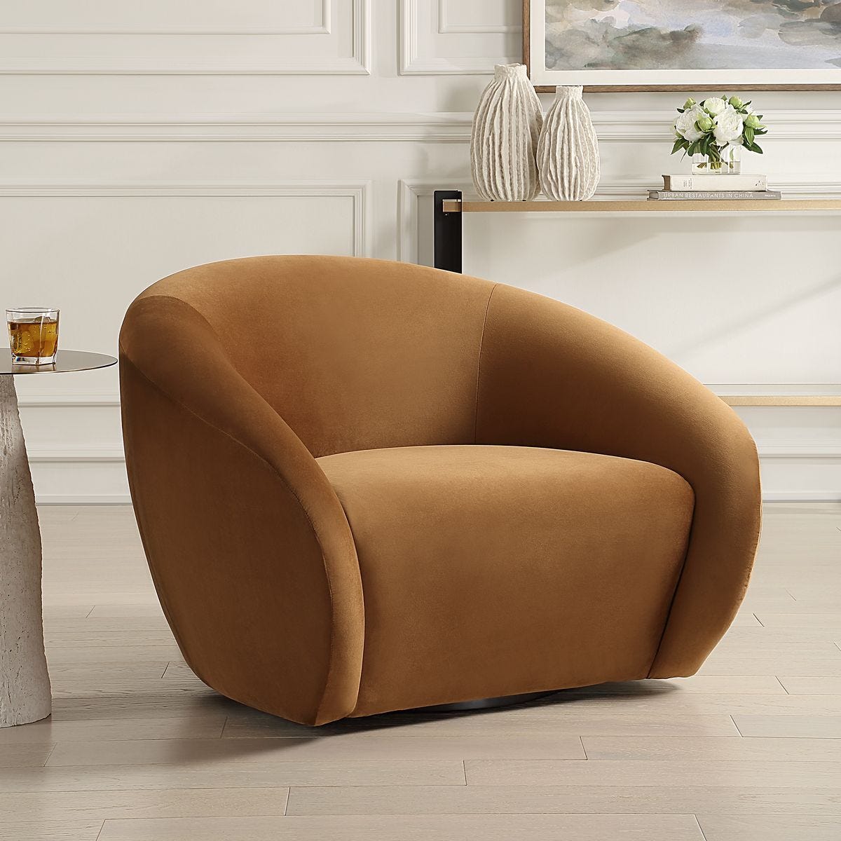 DeSoto Swivel Chair, Hazlenut – Furniture by Uttermost | Sutter & Vale
