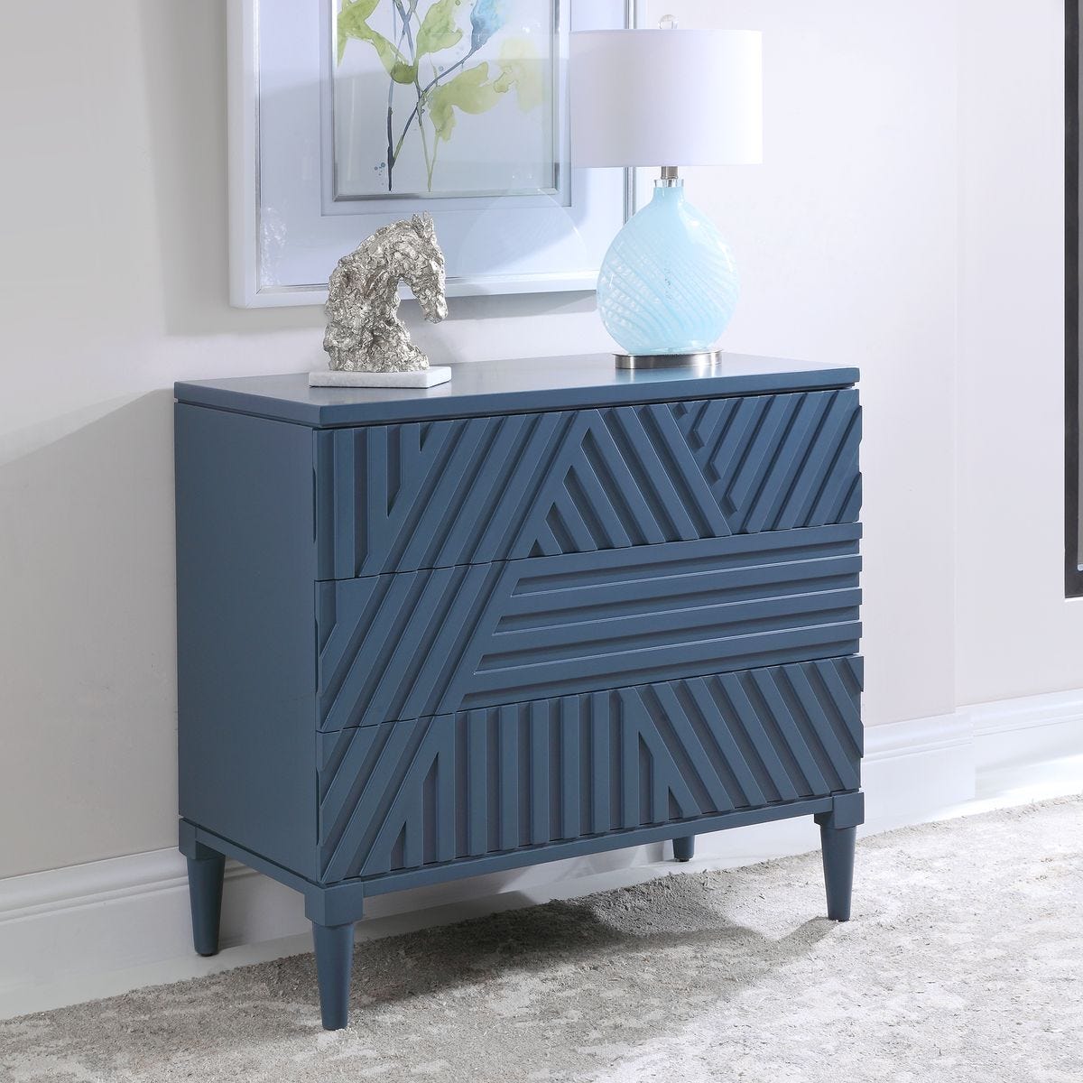 Colby 3 Drawer Chest, Blue – Furniture by Uttermost | Sutter & Vale