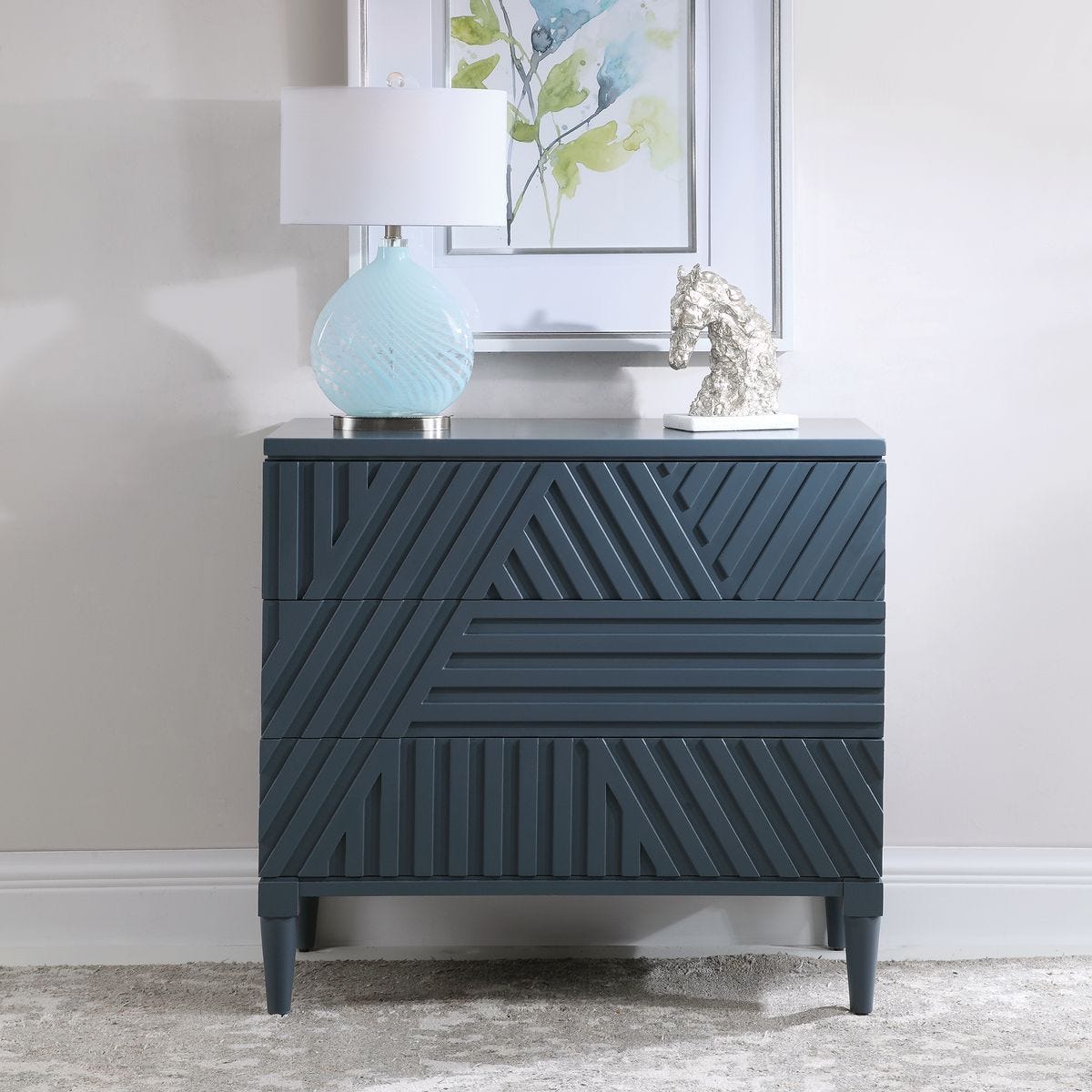 Colby 3 Drawer Chest, Blue – Furniture by Uttermost | Sutter & Vale