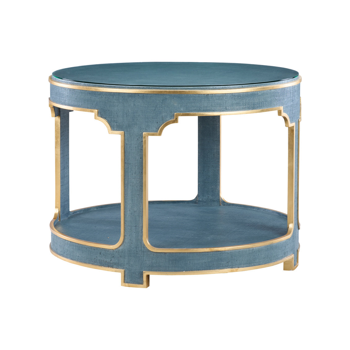 Yangon Hall Table - Blue in Blue/Gold / Raffia - Chelsea House