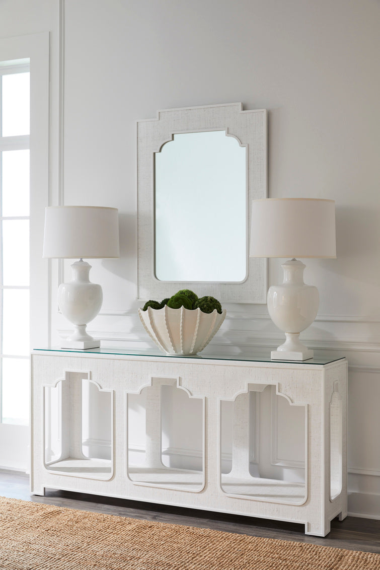 Yangon Console - White in 34.75h x 72w x 16d / Raffia - Chelsea House