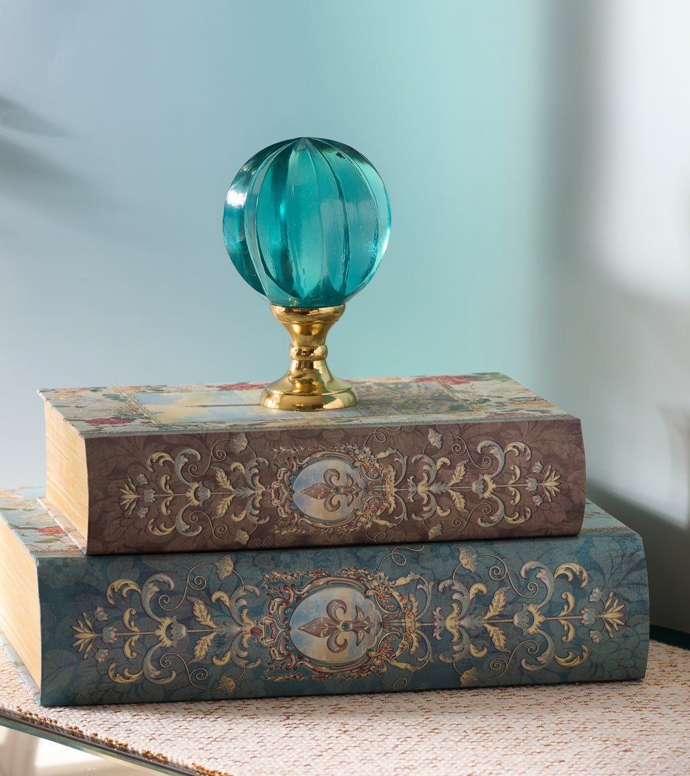 Blue Hand Blown Finial - Brass in Green/Polished Brass / Glass - Chelsea House