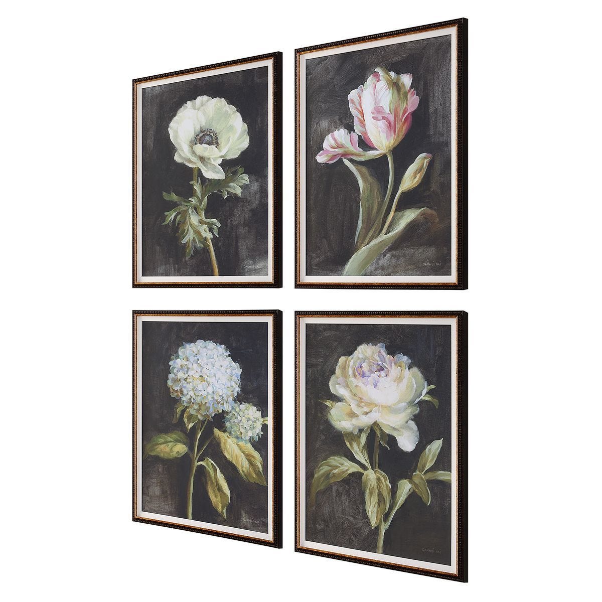 Florals on Black Framed Prints, S/4 – Art by Uttermost | Sutter & Vale