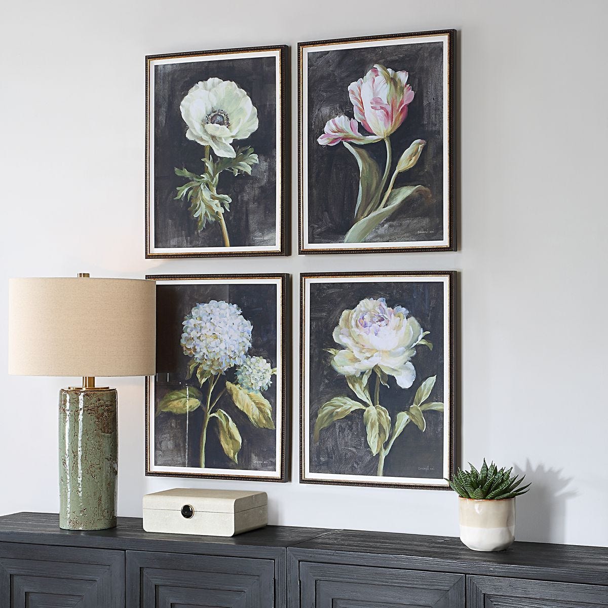 Florals on Black Framed Prints, S/4 – Art by Uttermost | Sutter & Vale