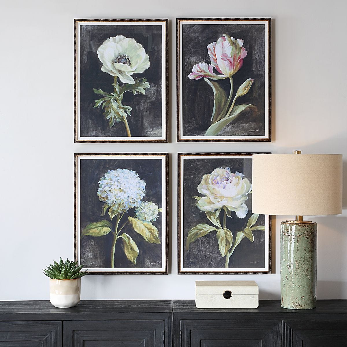Florals on Black Framed Prints, S/4 – Art by Uttermost | Sutter & Vale