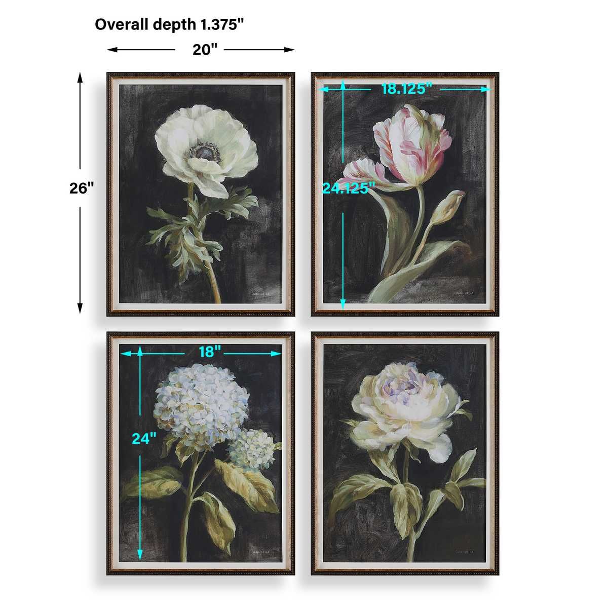 Florals on Black Framed Prints, S/4 – Art by Uttermost | Sutter & Vale