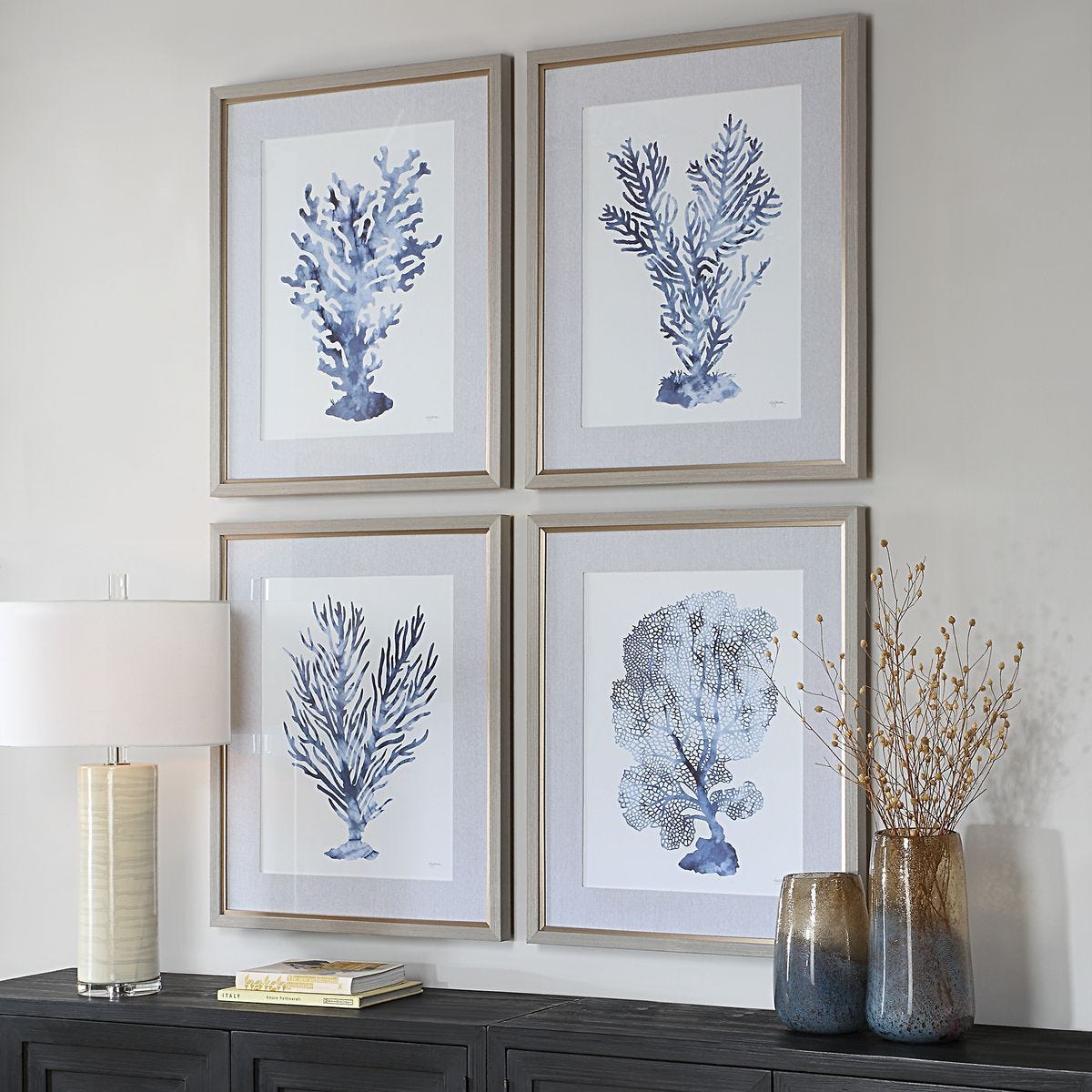 Shibori Coral Framed Prints, S/4 – Art by Uttermost | Sutter & Vale