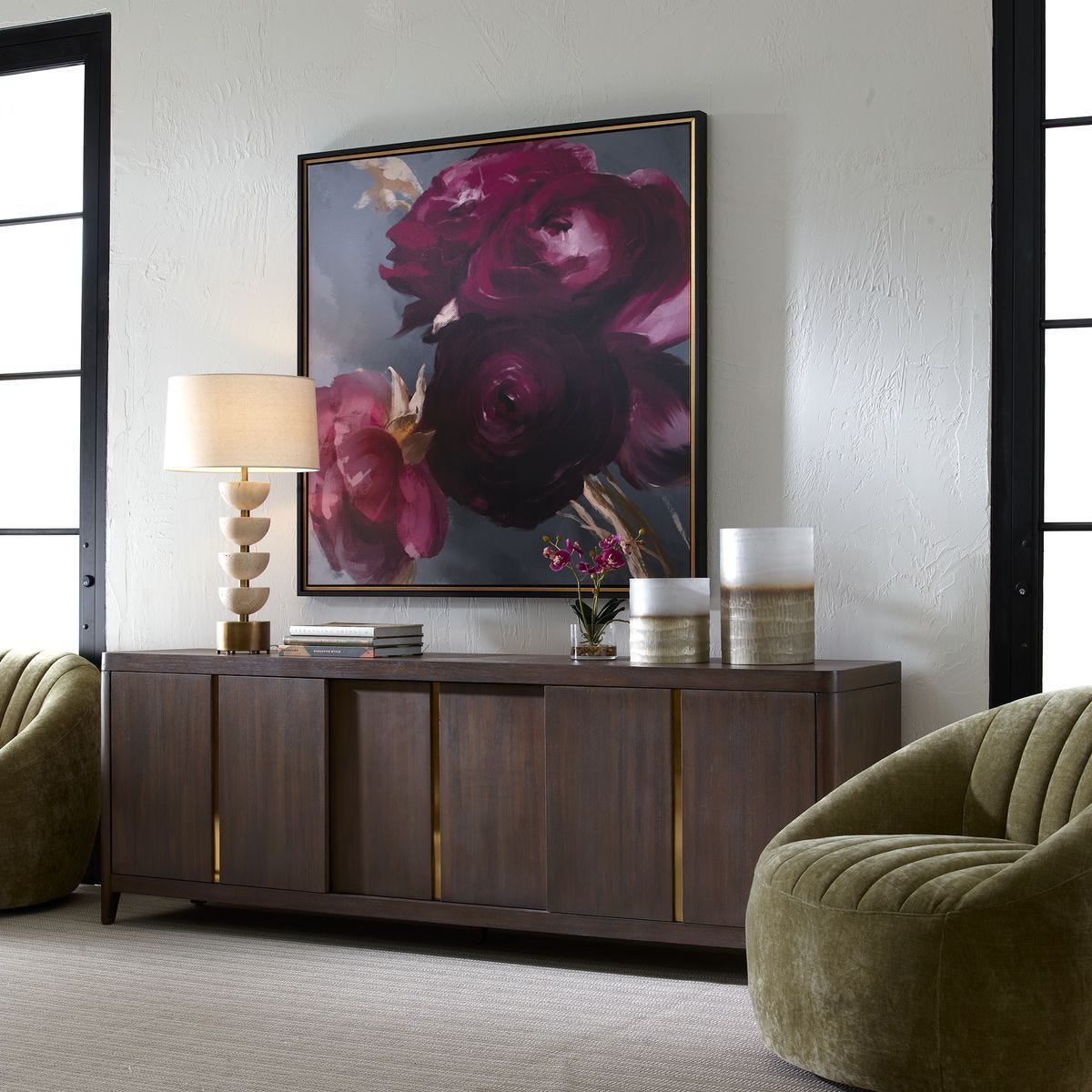 Plum Ranculus Framed Canvas – Art by Uttermost | Sutter & Vale
