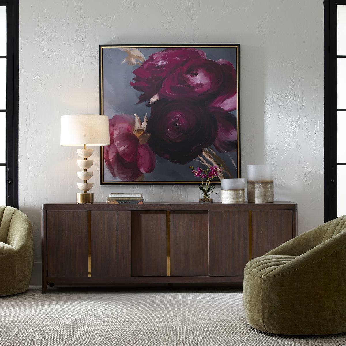 Plum Ranculus Framed Canvas – Art by Uttermost | Sutter & Vale