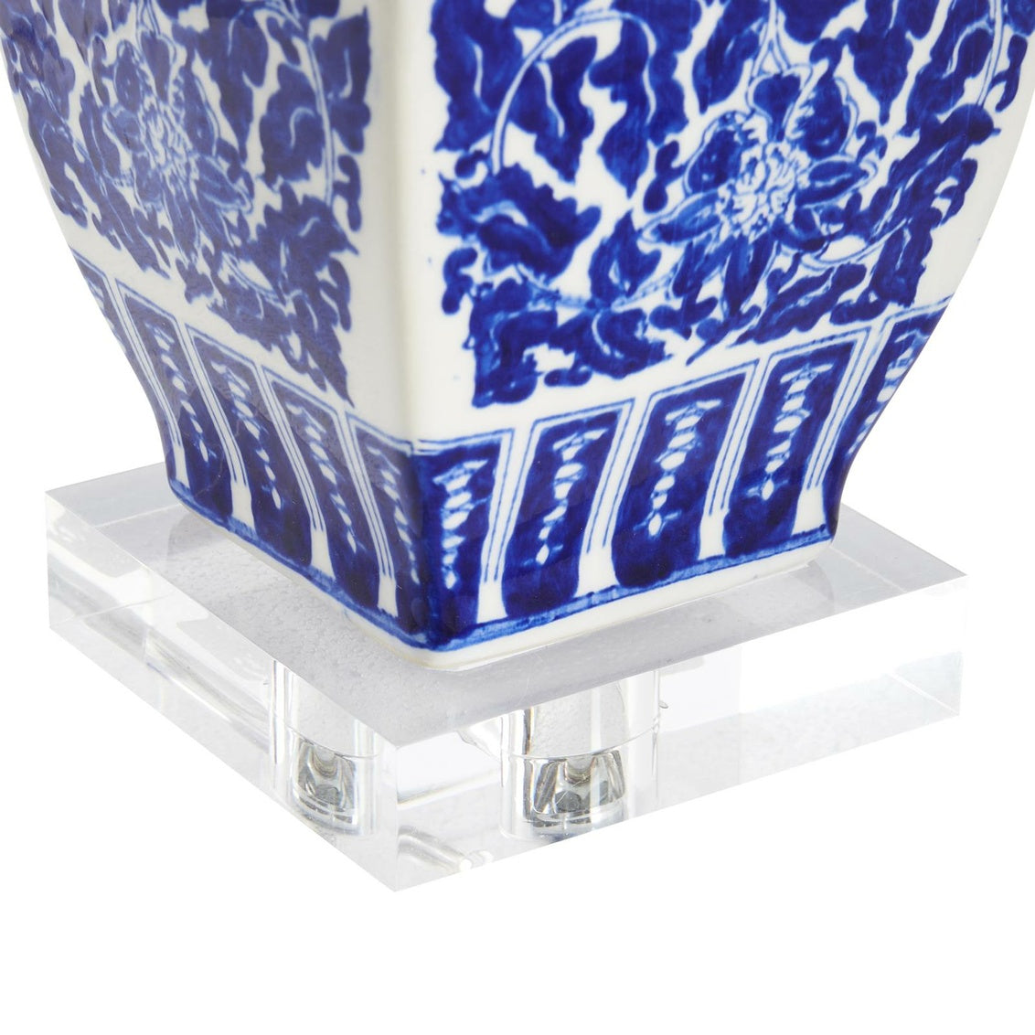 Square Double Gourd Lamp in Blue/White Glaze / Ceramic/Porcelain - Chelsea House