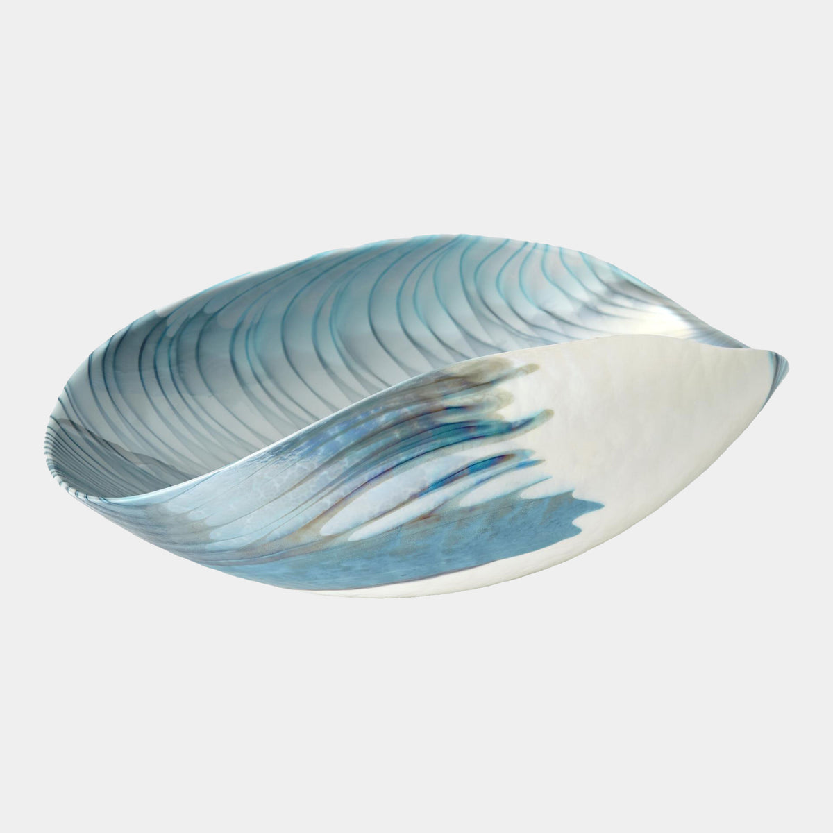 Ivory Turquoise Feather Swirl Folded Bowl