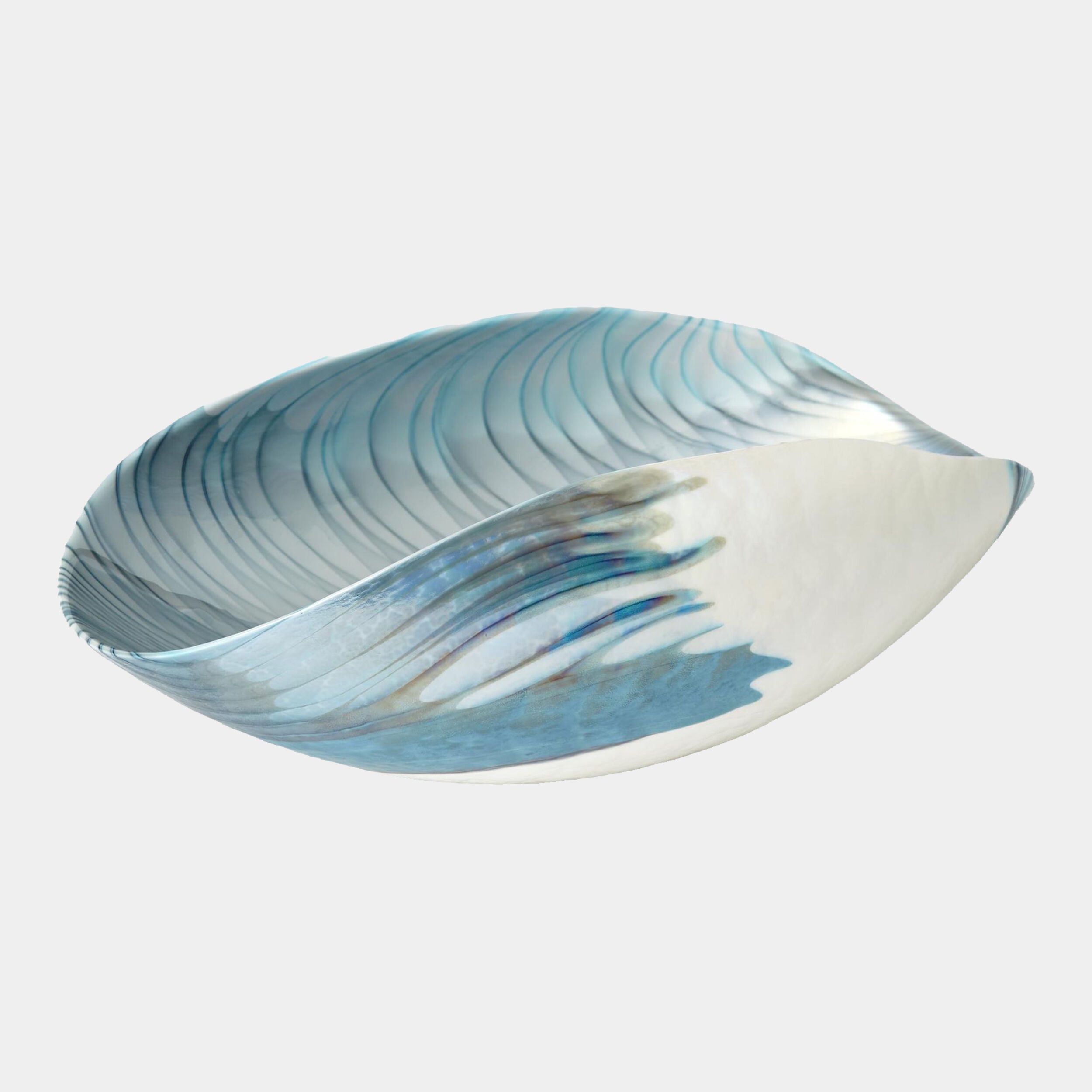 Ivory Turquoise Feather Swirl Folded Bowl