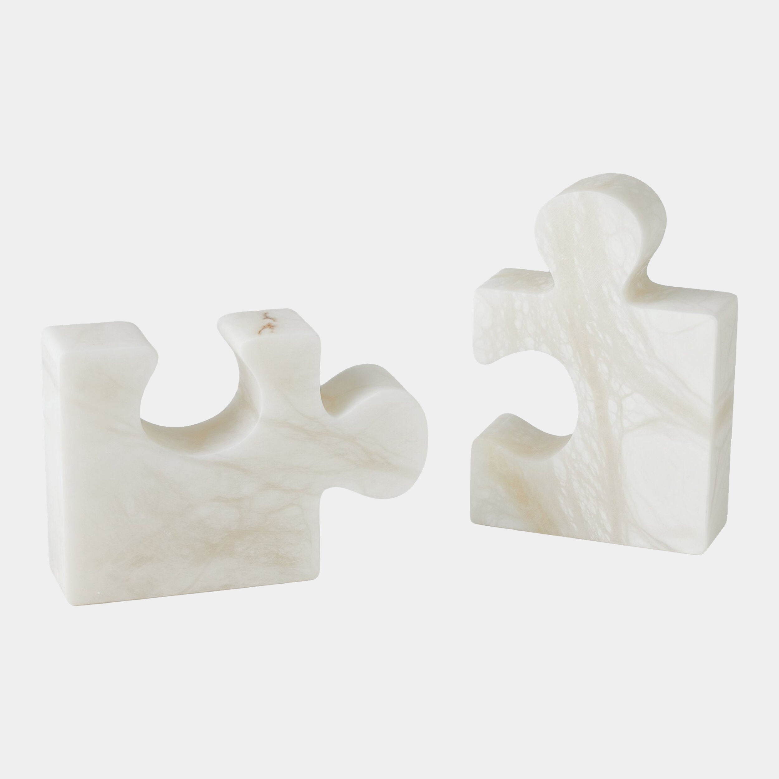 Alabaster Jigsaw Bookends-White