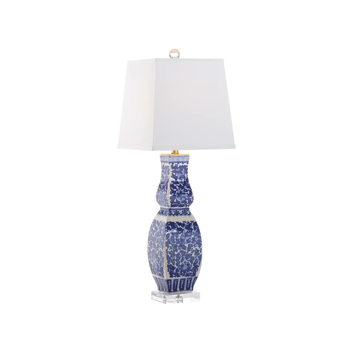 Square Double Gourd Lamp in Blue/White Glaze / Ceramic/Porcelain - Chelsea House