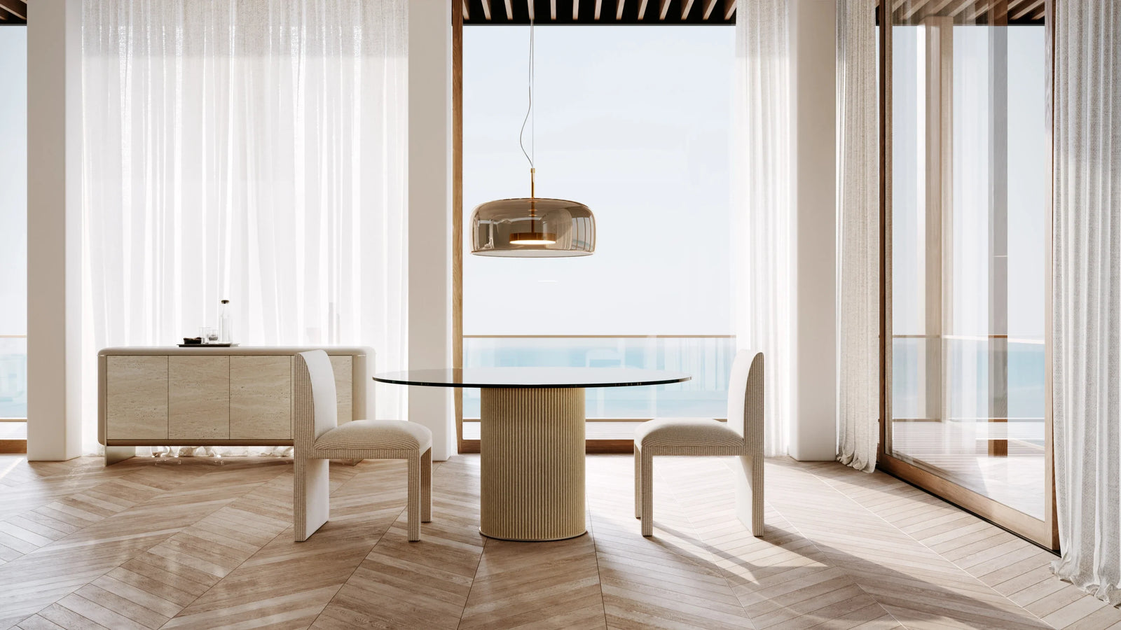 Rhythm Round Glass Top Dining Tbl