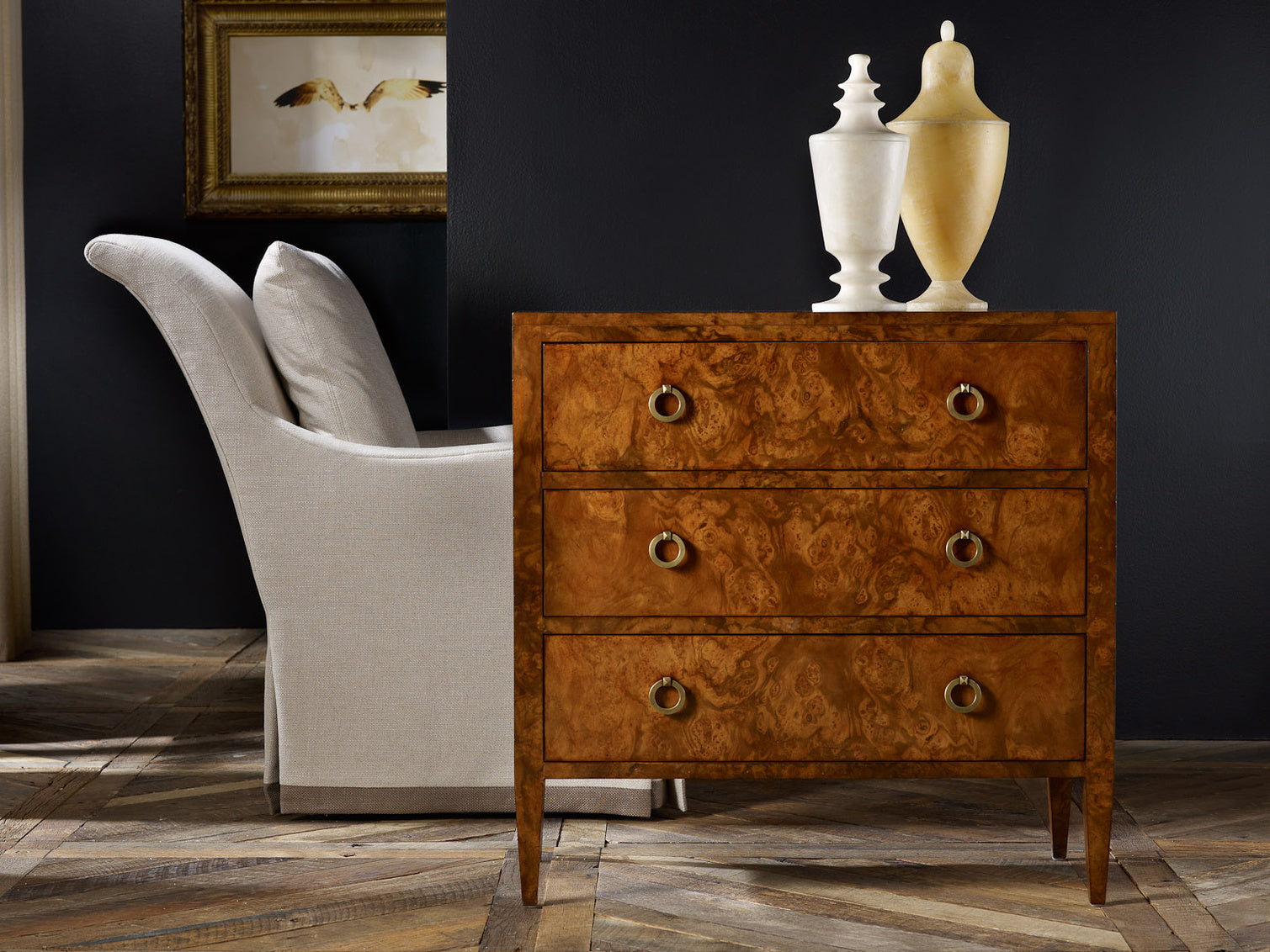 Three Drawer Chest on Legs-Burl – Chests by Modern History | Sutter & Vale