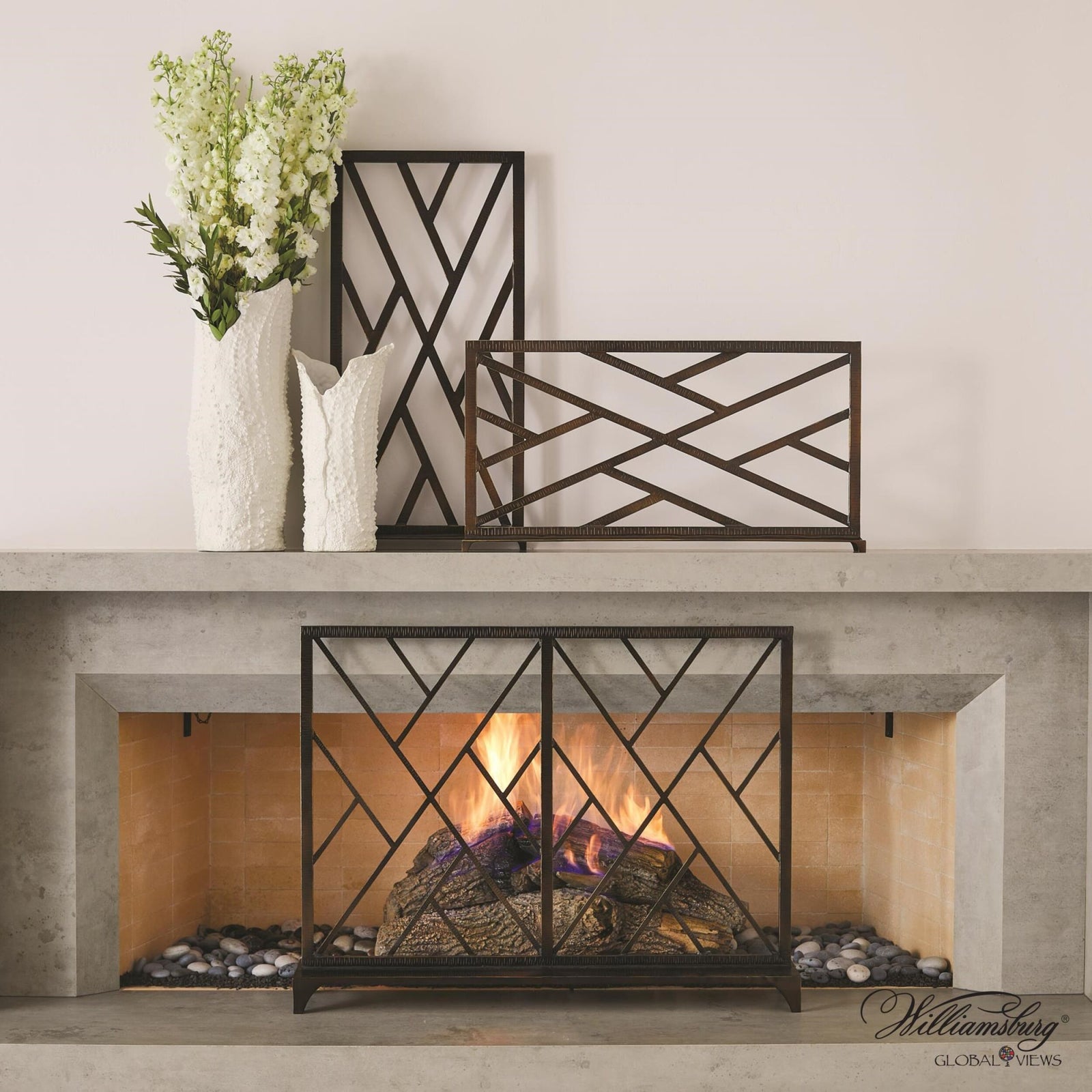 Chippendale Fret Fireplace Screen-Bronze
