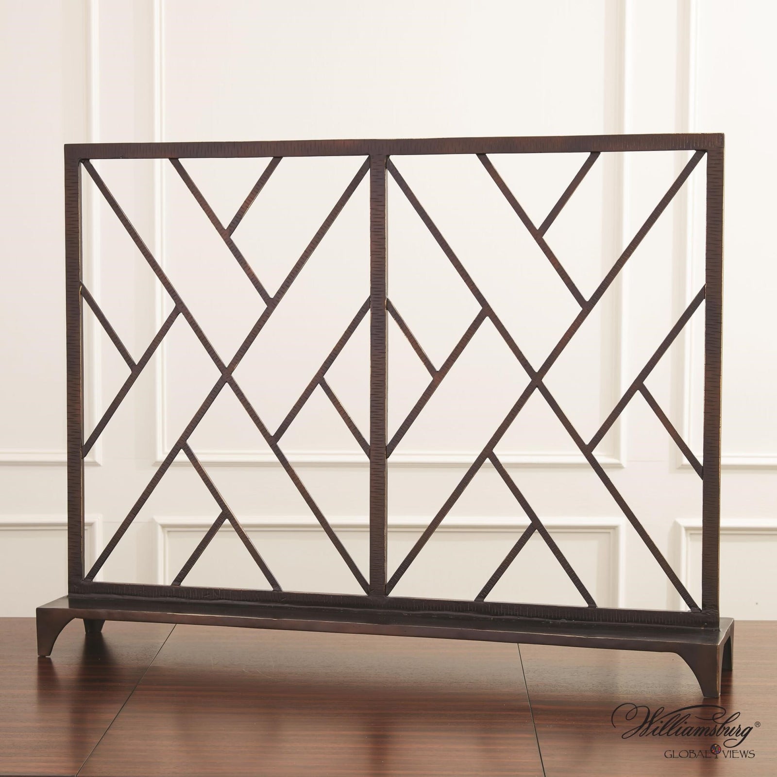 Chippendale Fret Fireplace Screen-Bronze