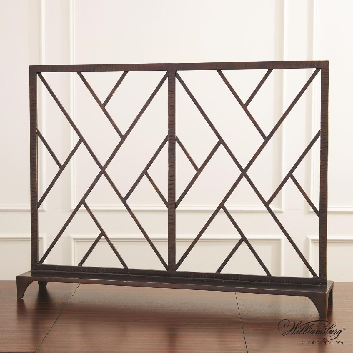 Chippendale Fret Fireplace Screen-Bronze