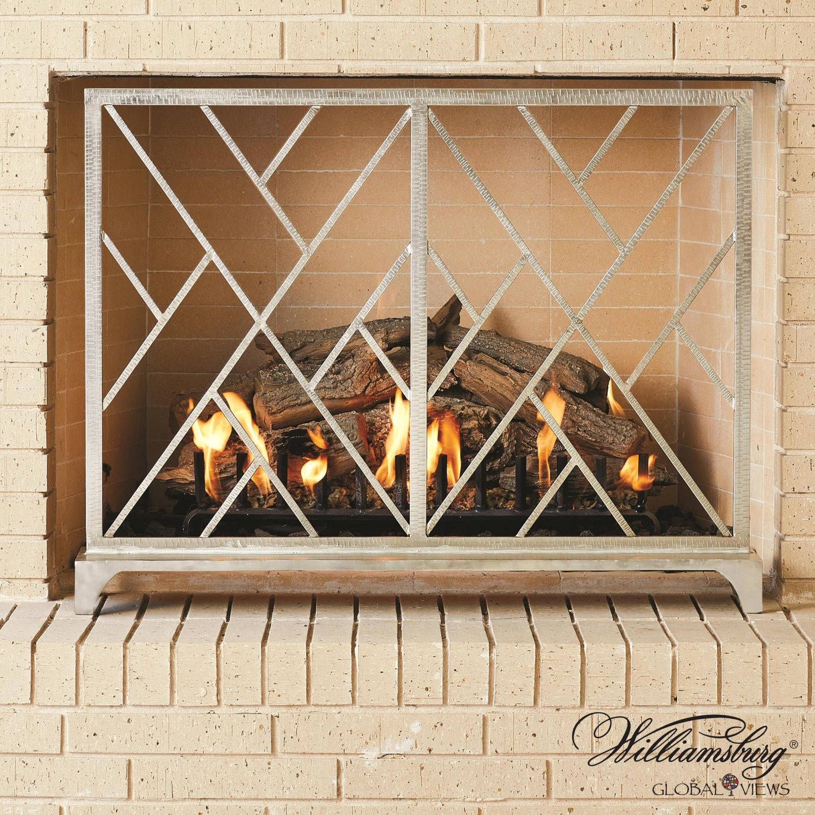 Chippendale Fret Fireplace Screen-Nickel