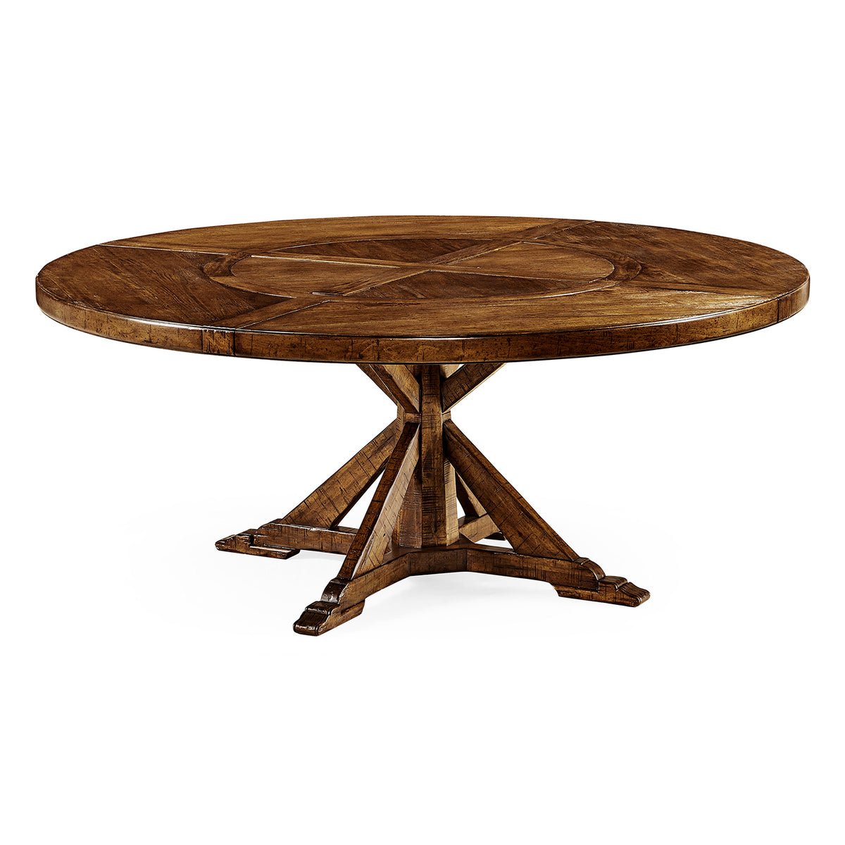 Country Walnut Round Dining Table with Inbuilt Lazy Susan 72"