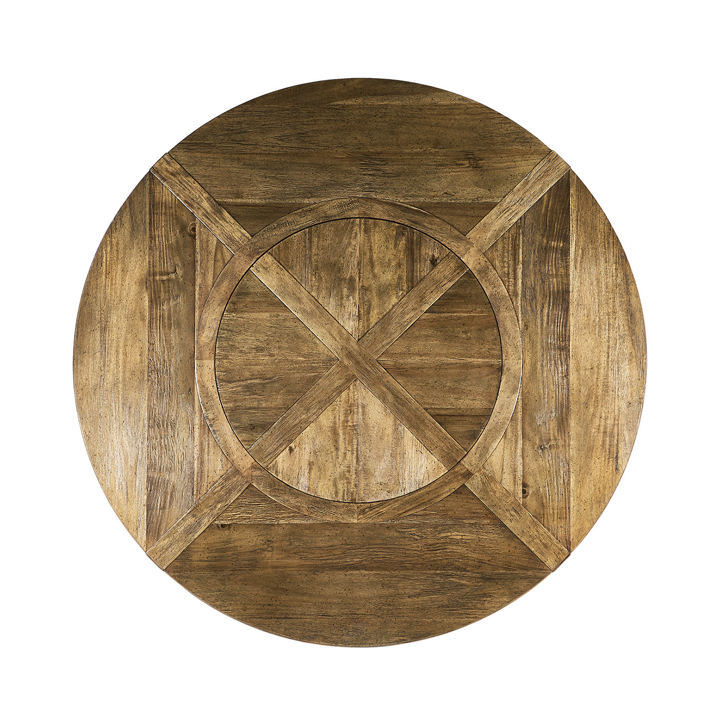 Medium Brown Driftwood Round Dining Table with Inbuilt Lazy Susan 72"