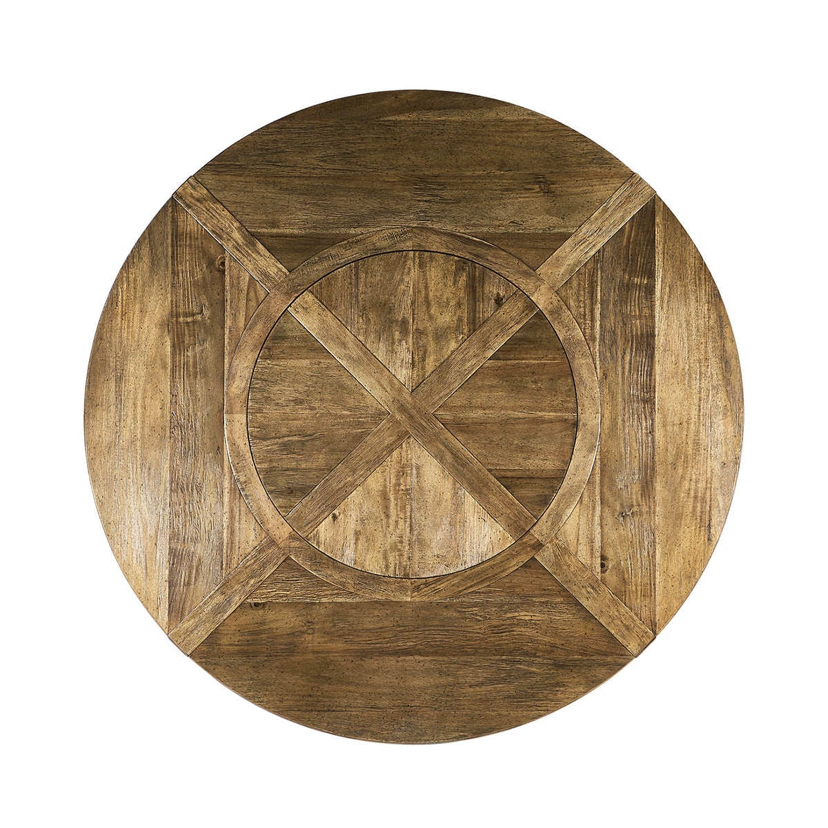 Medium Brown Driftwood Round Dining Table with Inbuilt Lazy Susan 72"