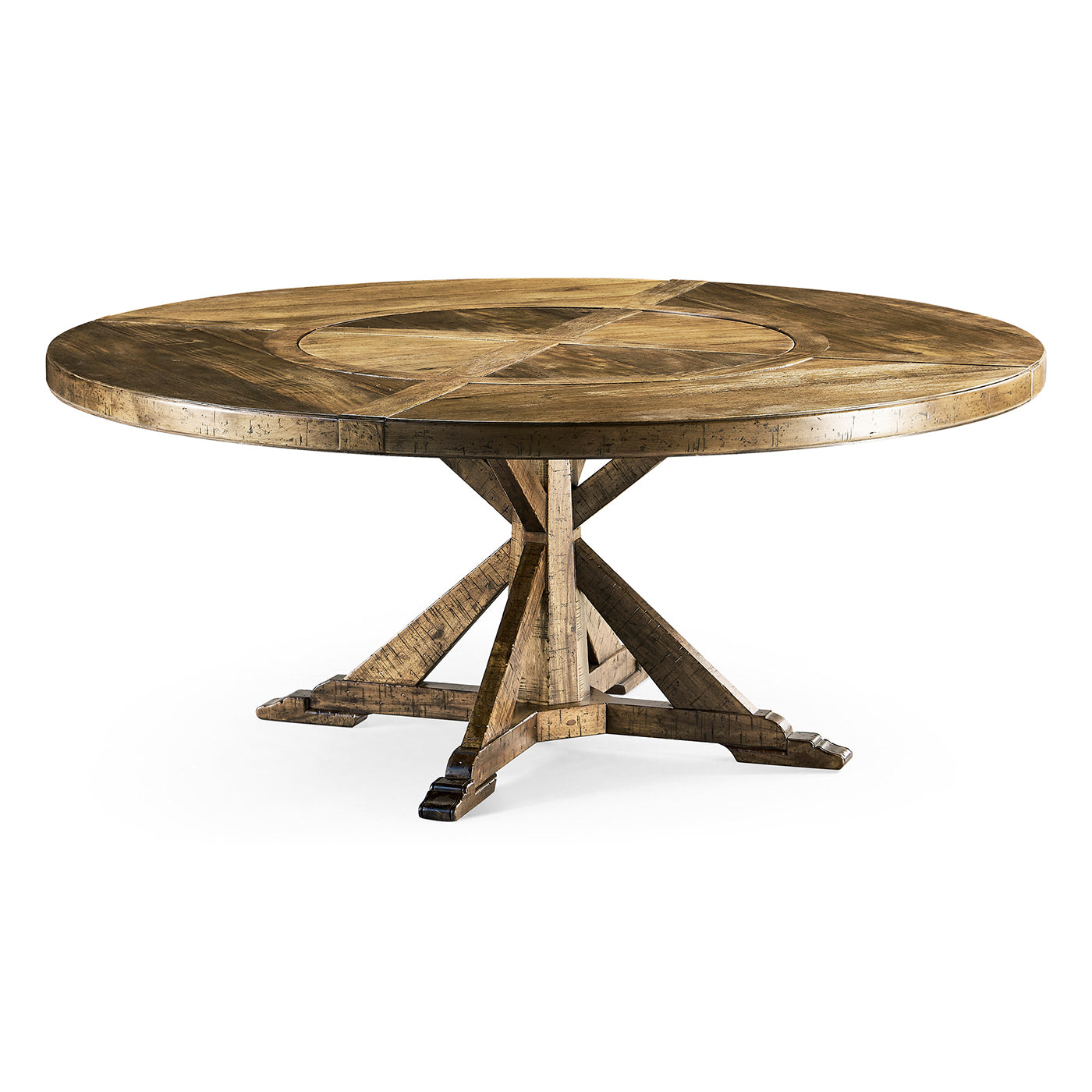 Medium Brown Driftwood Round Dining Table with Inbuilt Lazy Susan 72"