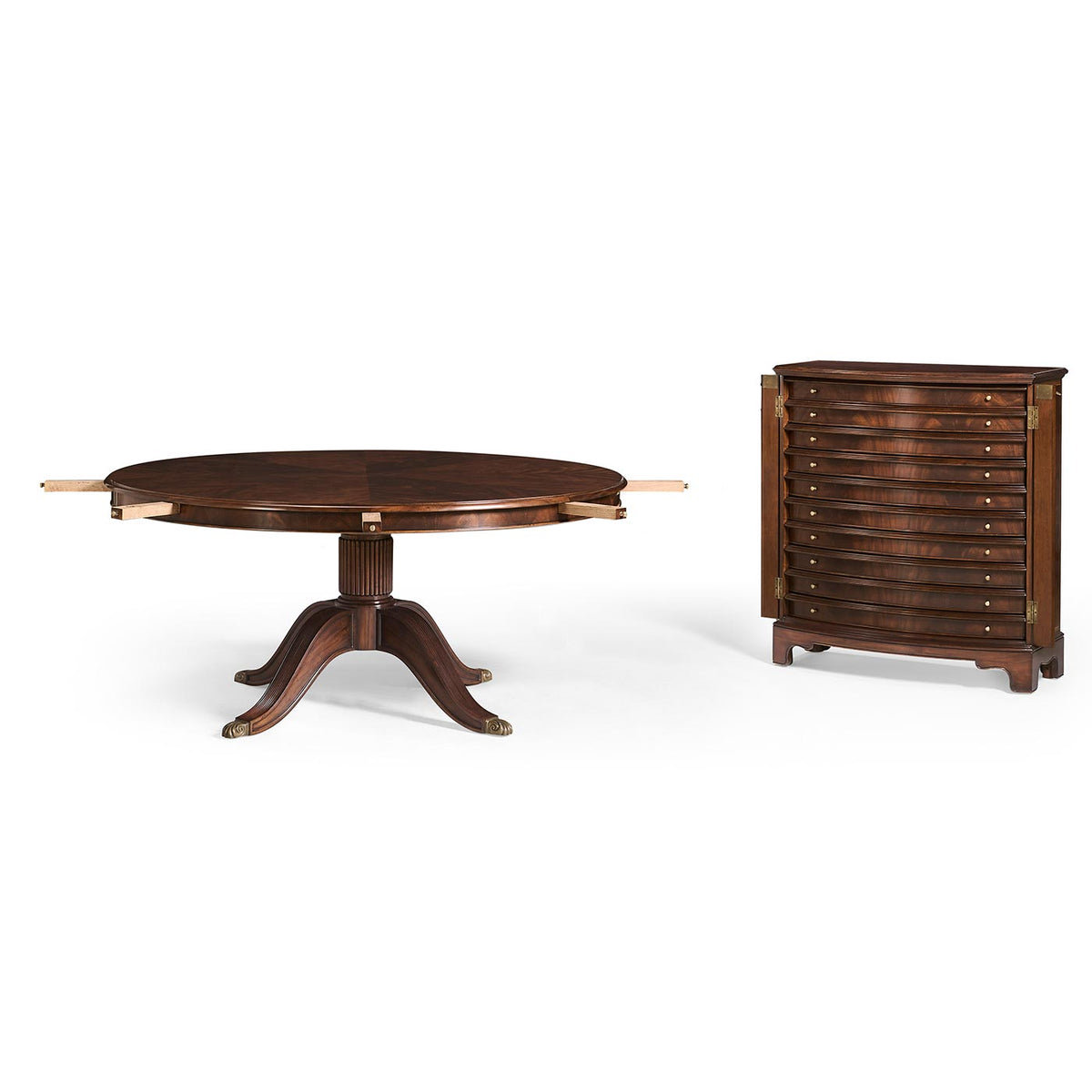 Mahogany Extending Circular Dining Table with Storage Cabinet for Leaves 66"