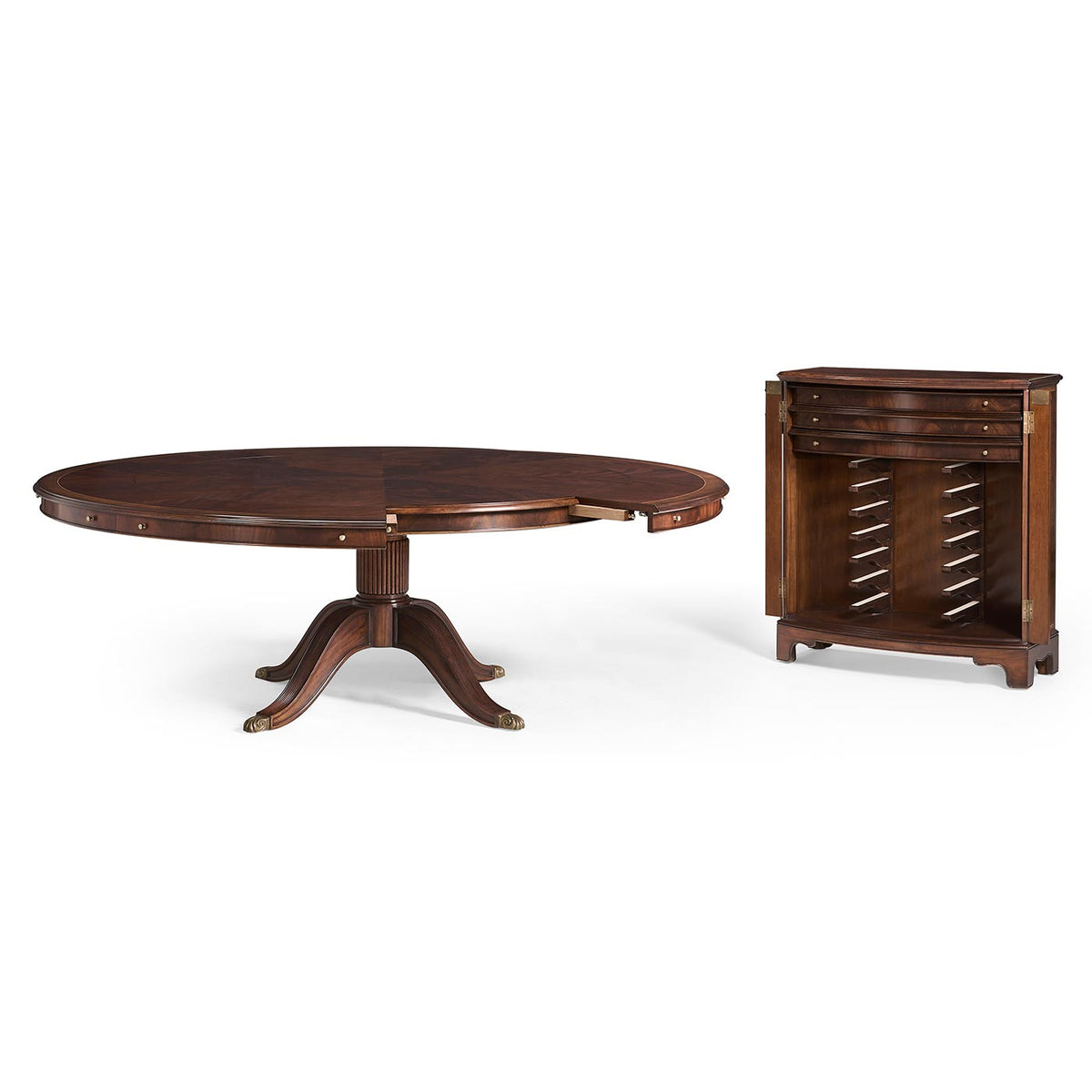 Mahogany Extending Circular Dining Table with Storage Cabinet for Leaves 66"