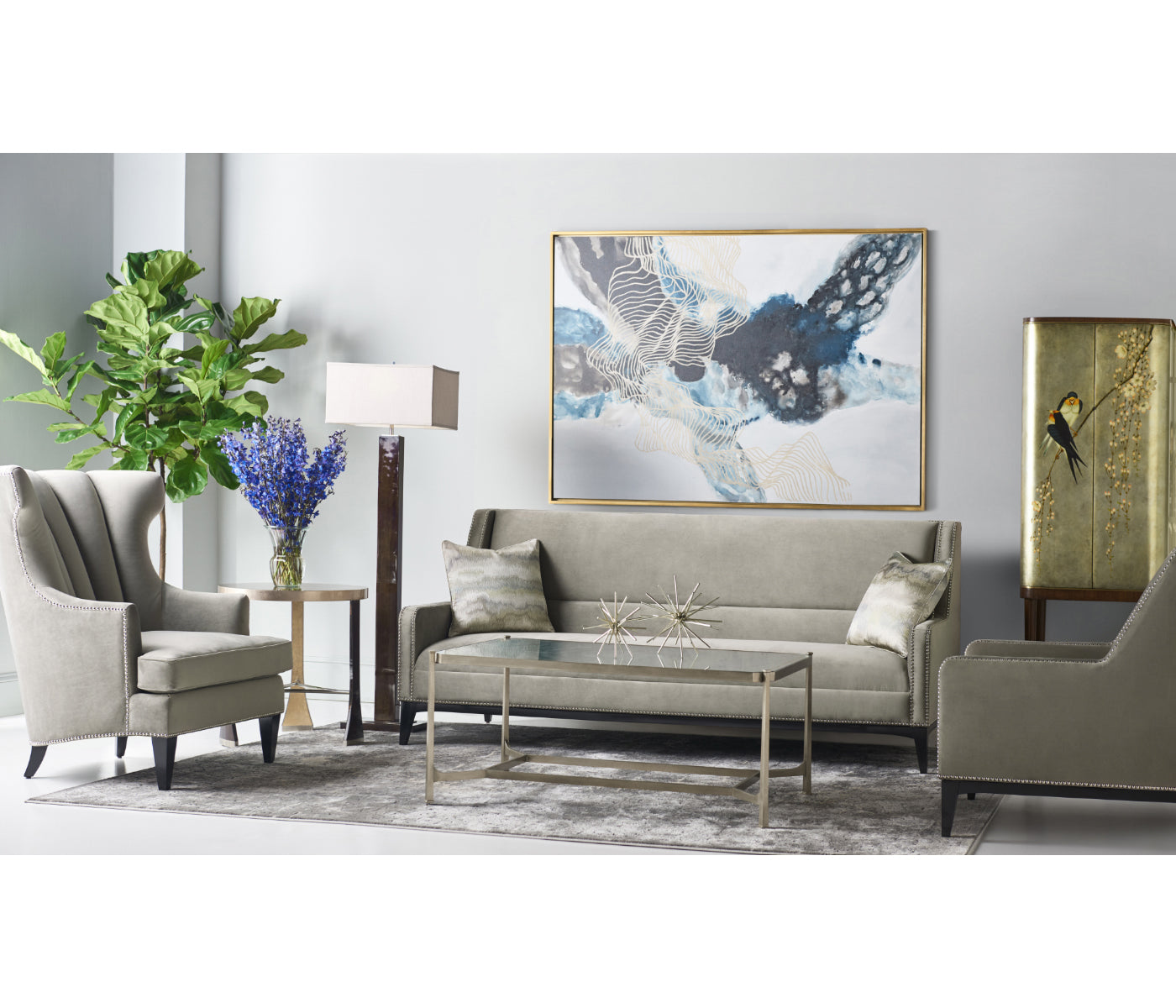 Églomisé & Gilded Iron Rectangular Coffee Table