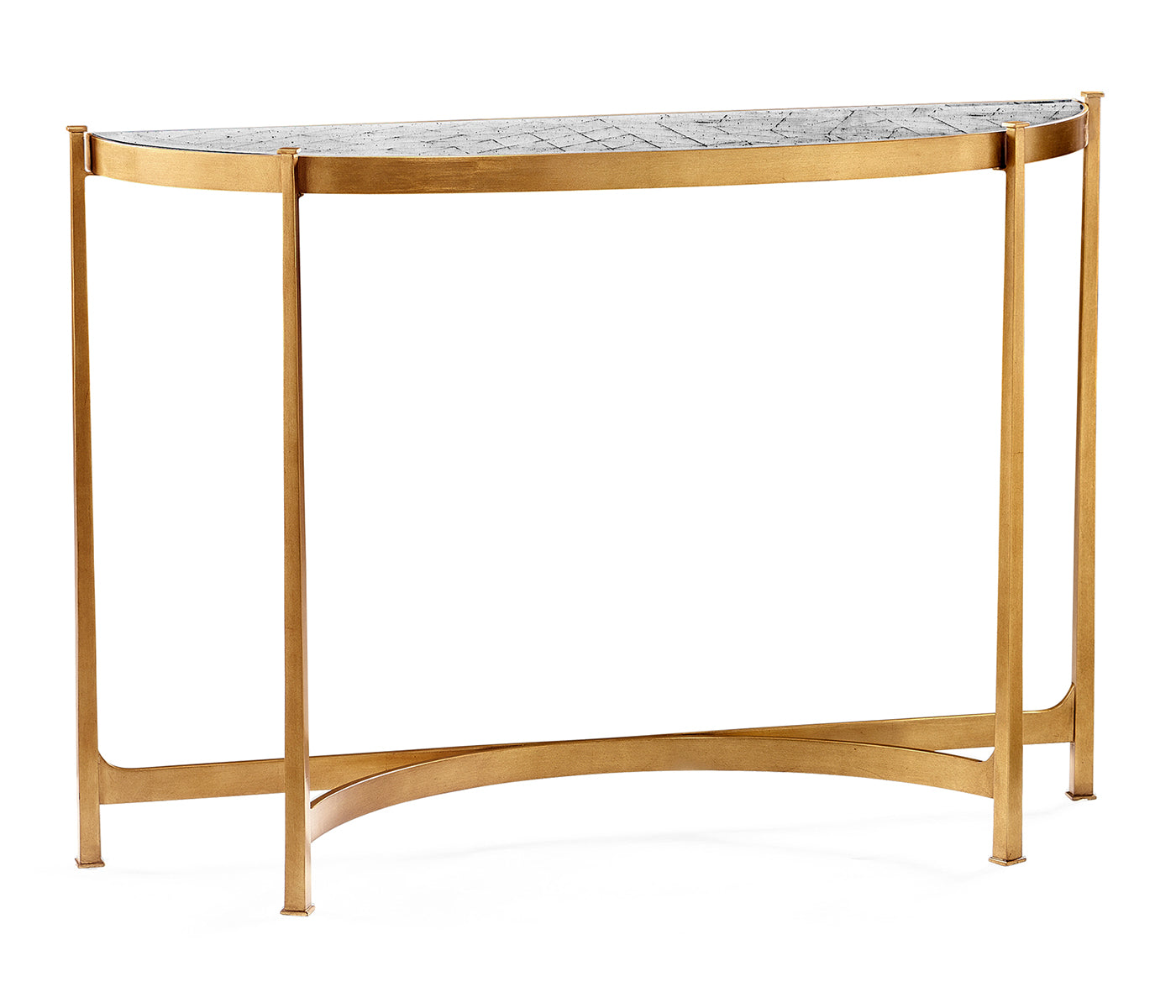 Large Églomisé & Gilded Iron Demilune Console