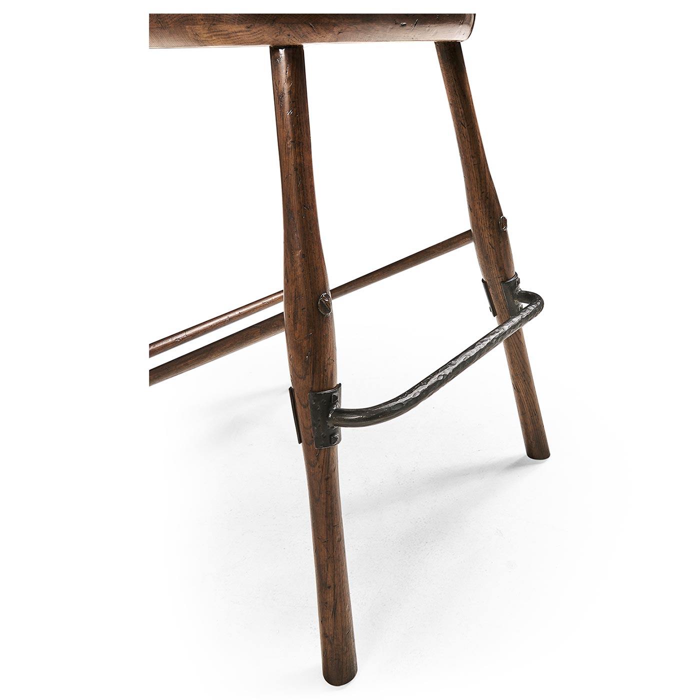 Dark Oak Arm Bar Stool with A Studded Dark Antique Leather Seat