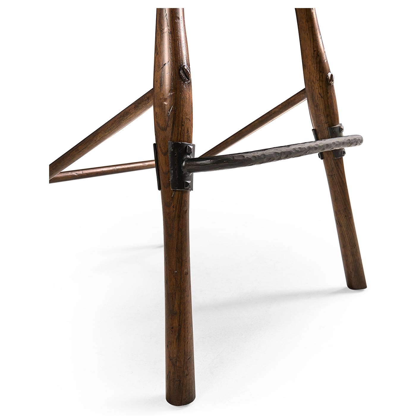 Dark Oak Arm Bar Stool with A Studded Dark Antique Leather Seat